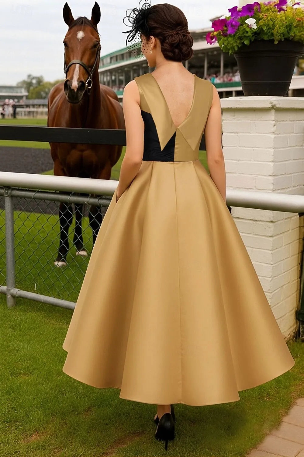 Elegant A-Line Sleeveless High Neck Satin Bow(s) Ankle-Length Mother of the Bride Dress