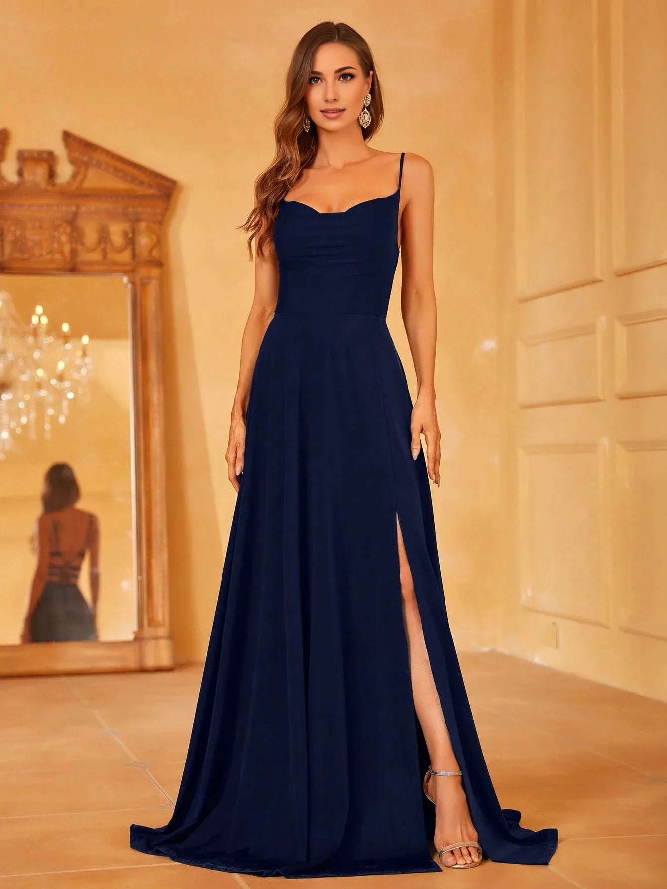 Elegant A-Line Spaghetti Strap Sleeveless  Lace Up Floor-Length Prom Dress