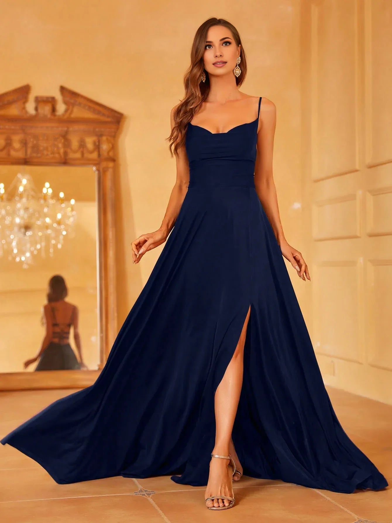Elegant A-Line Spaghetti Strap Sleeveless  Lace Up Floor-Length Prom Dress