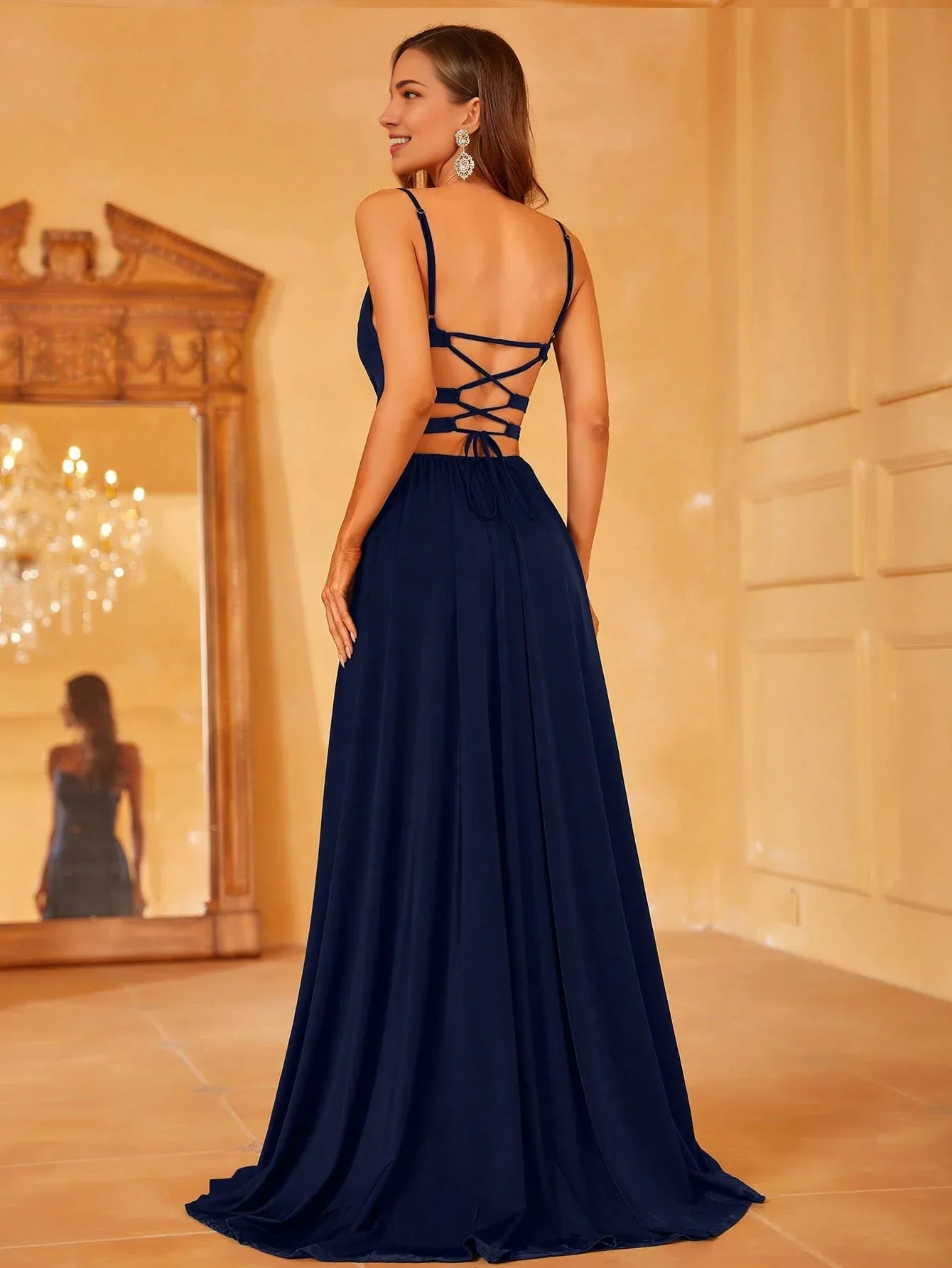 Elegant A-Line Spaghetti Strap Sleeveless  Lace Up Floor-Length Prom Dress