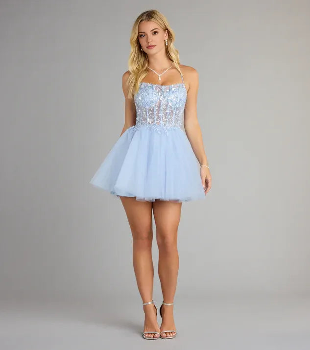 Elegant A-Line Spaghetti Straps Sleeveless Low Back Short-Mini Homecoming Dress