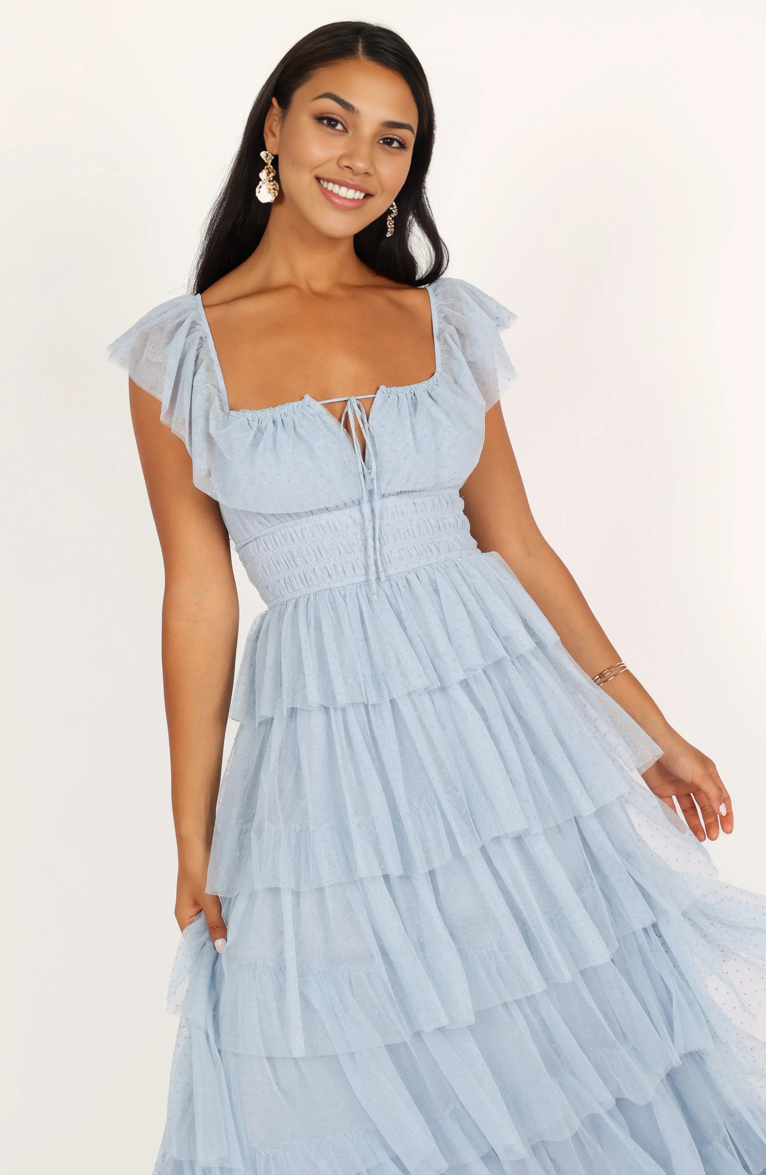 Elegant A-Line Square Neck Cap Sleeve Backless Floor-Length Prom Dress