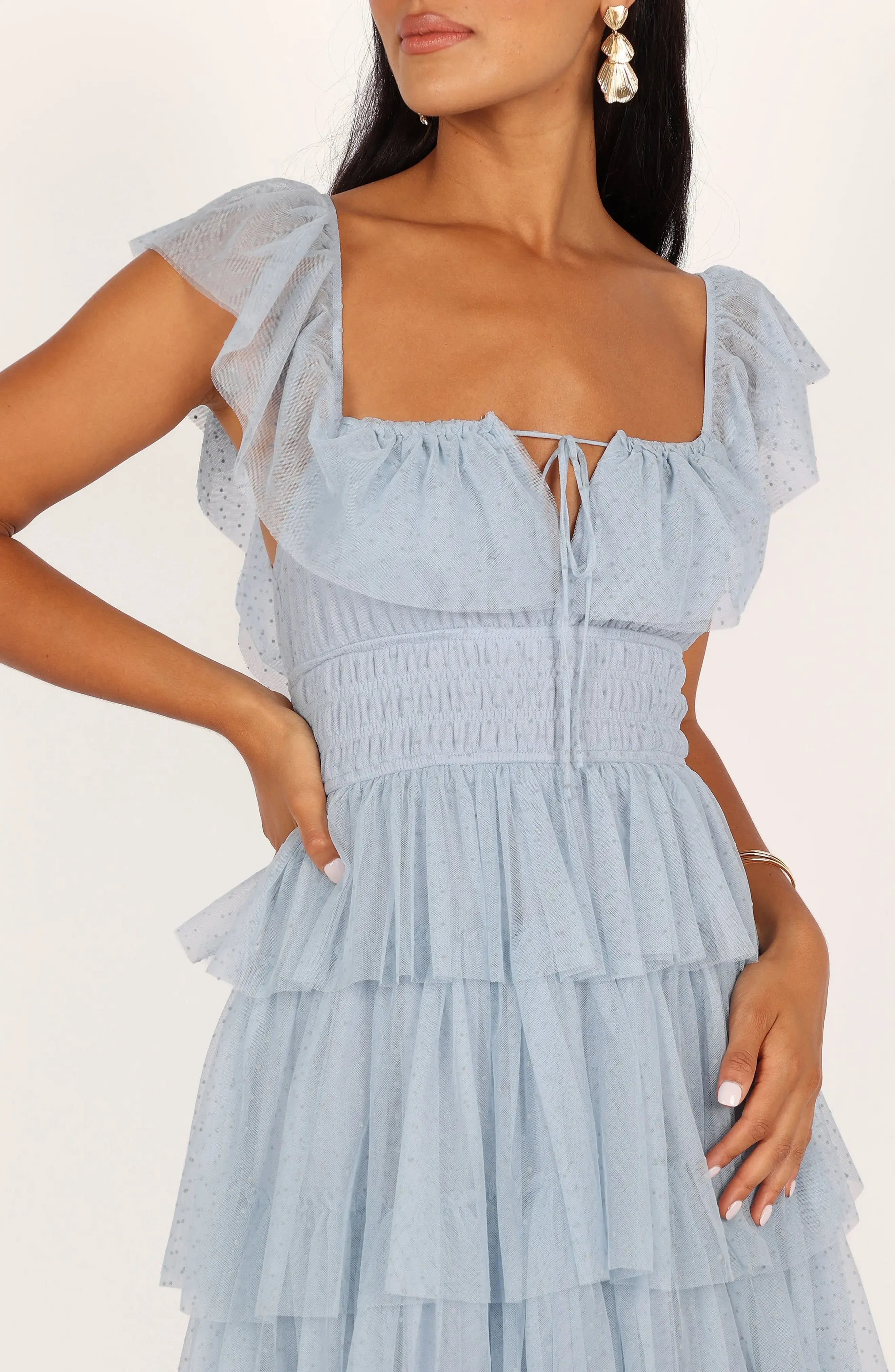 Elegant A-Line Square Neck Cap Sleeve Backless Floor-Length Prom Dress