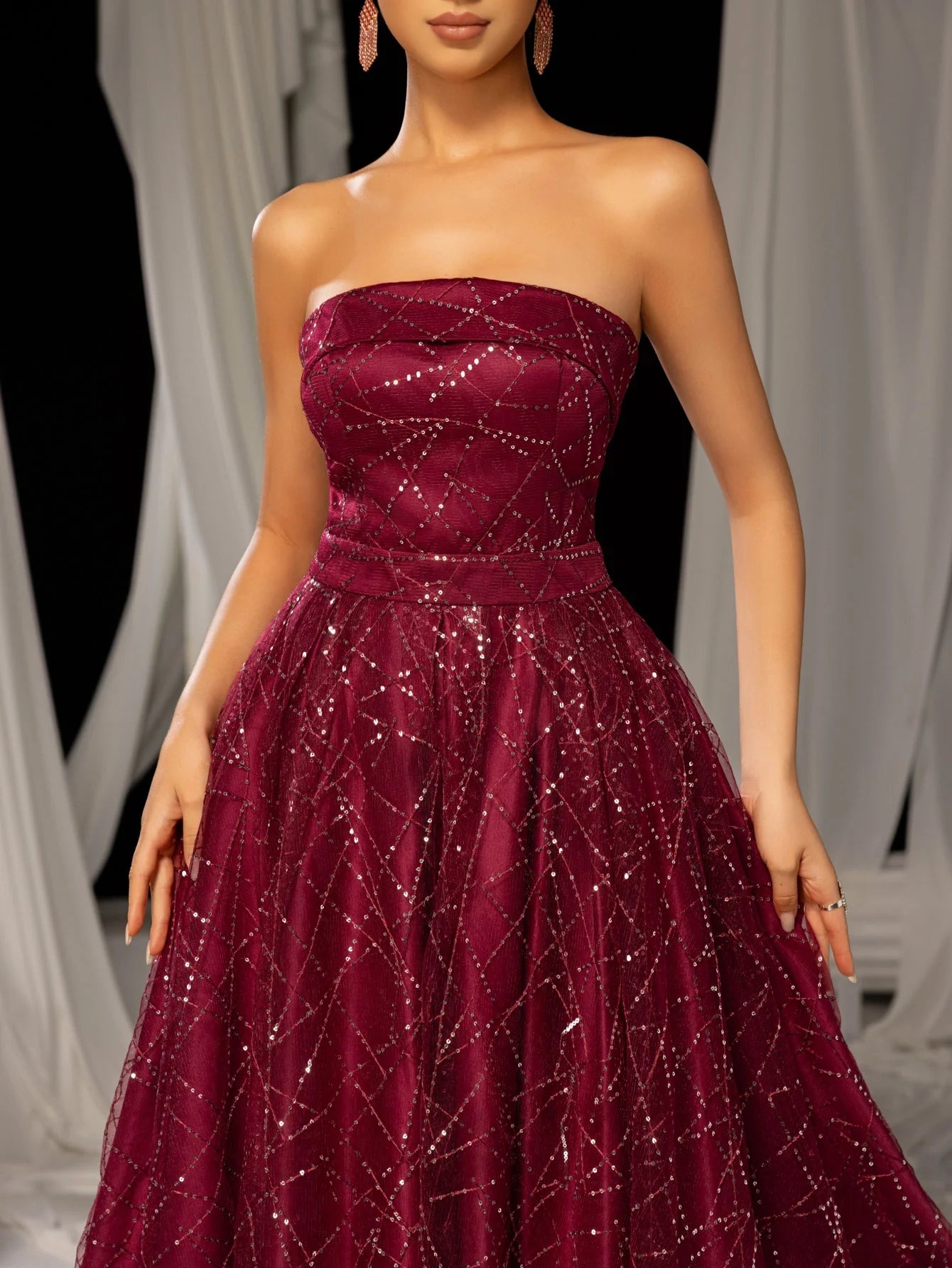 Elegant A-Line Strapless Neck Sleeveless Lace Up Tea-Length Prom Dress