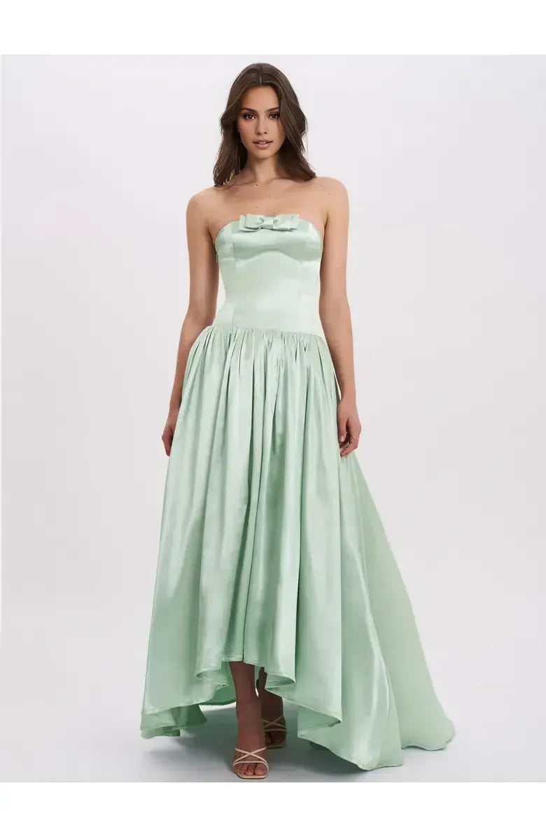 Elegant A-Line Strapless Neck Sleeveless Satin Floor-Length Prom Dress