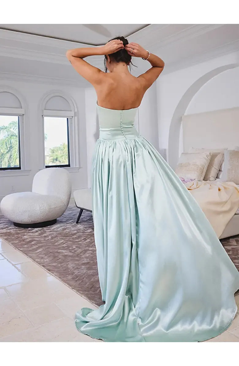 Elegant A-Line Strapless Neck Sleeveless Satin Floor-Length Prom Dress