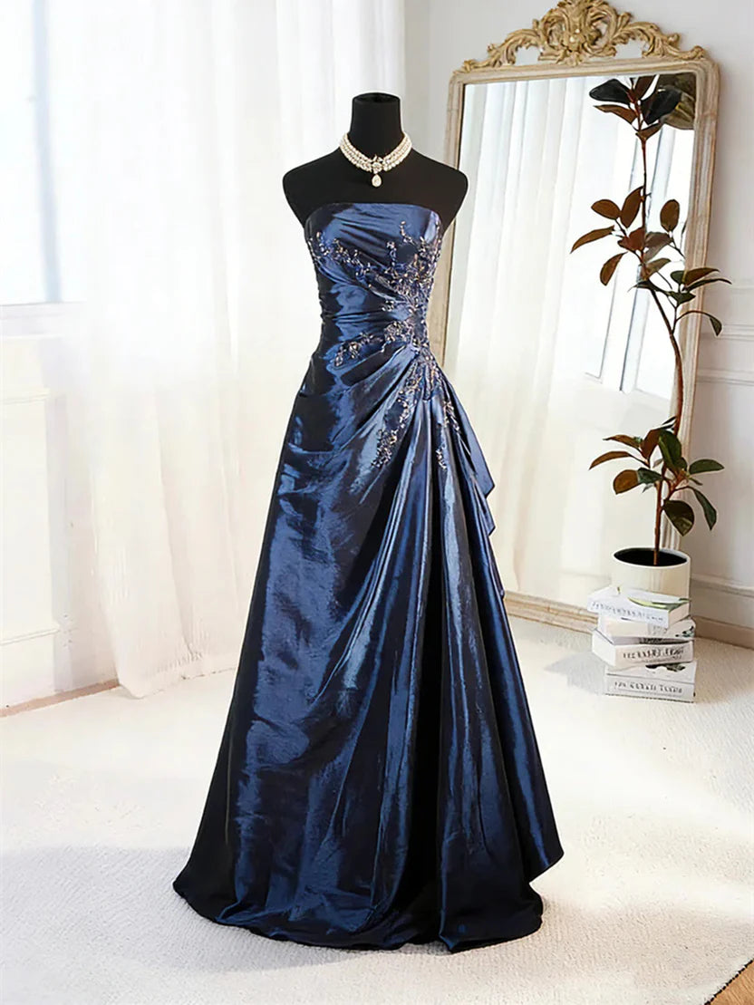 Elegant A-Line Strapless Sleeveless Backless Floor-Length Prom Dress