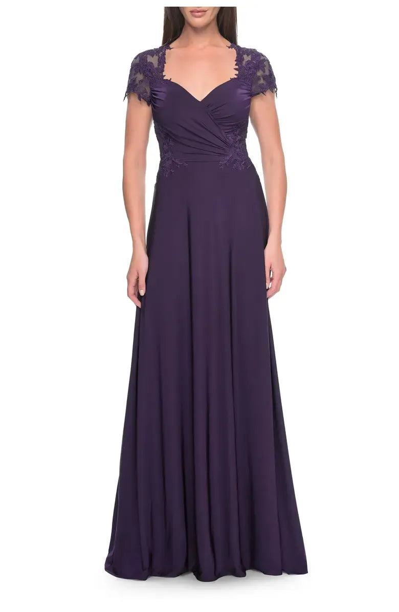 Elegant A-Line Sweetheart Short Sleeve Zipper Up Floor-Length Mother of the Bride Dress