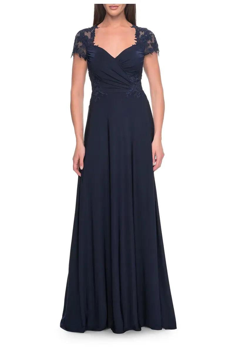 Elegant A-Line Sweetheart Short Sleeve Zipper Up Floor-Length Mother of the Bride Dress
