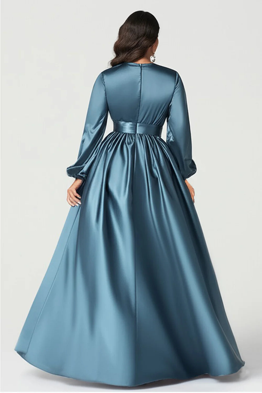 Elegant A-Line V-Neck 3/4 Sleeves Zipper Up Floor-Length Mother of the Bride Dress