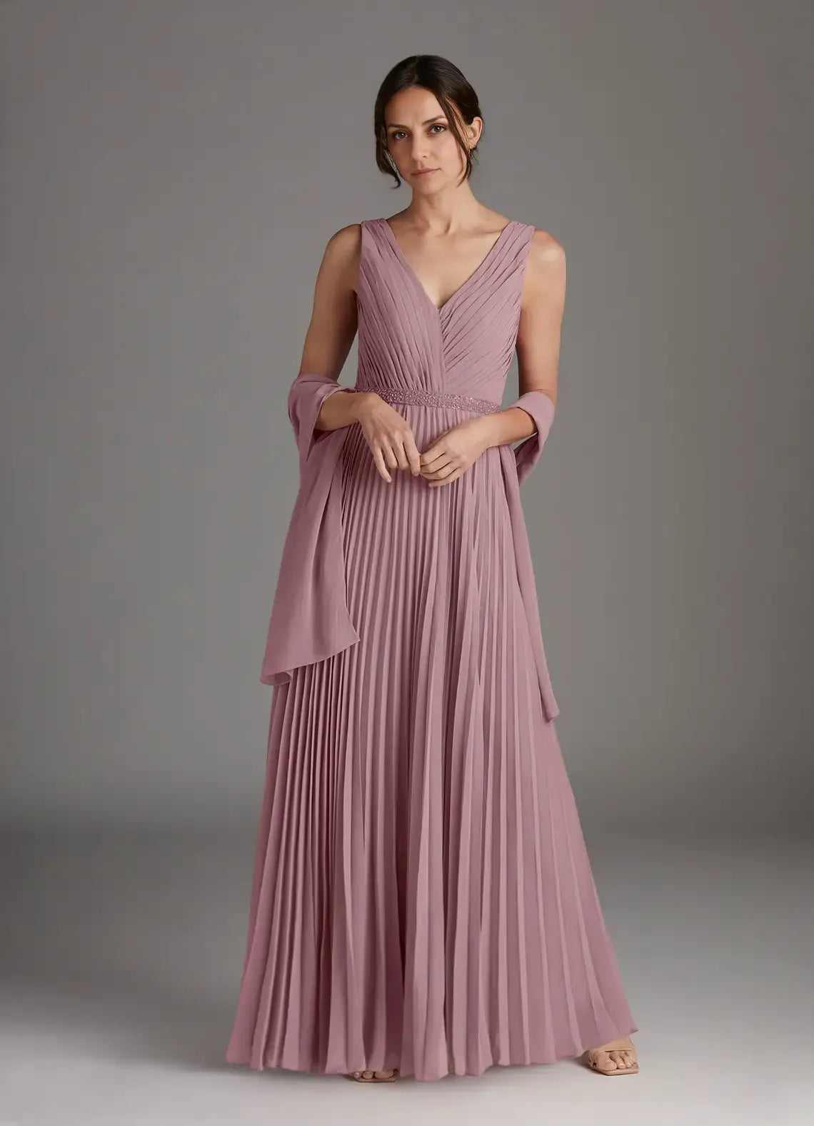 Elegant A-Line V-Neck Sleeveless V Back Floor-Length Mother of the Bride Dress