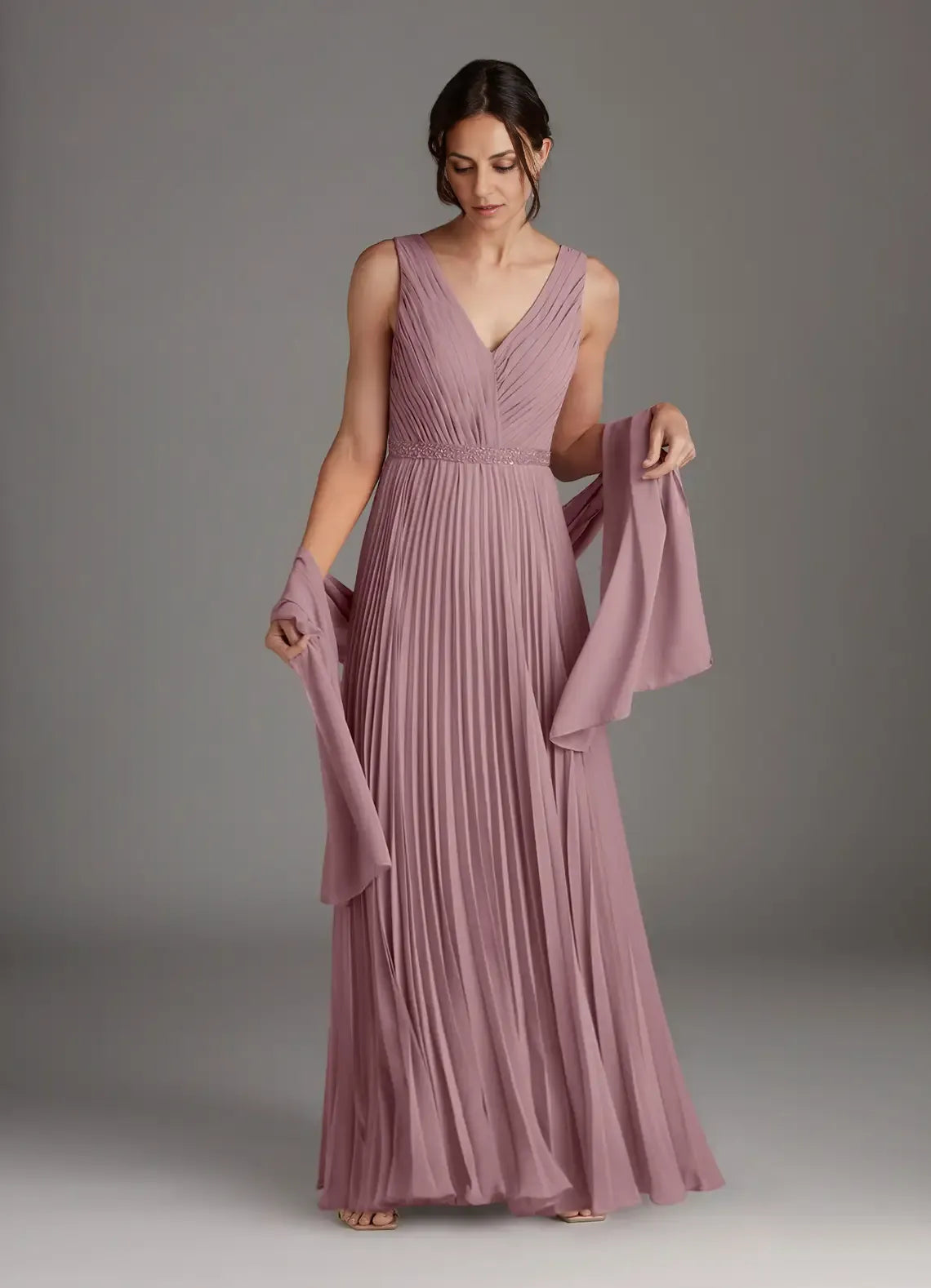 Elegant A-Line V-Neck Sleeveless V Back Floor-Length Mother of the Bride Dress