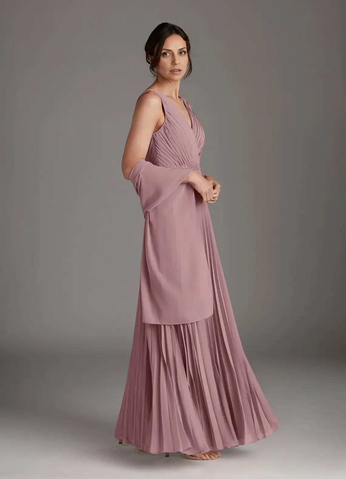 Elegant A-Line V-Neck Sleeveless V Back Floor-Length Mother of the Bride Dress