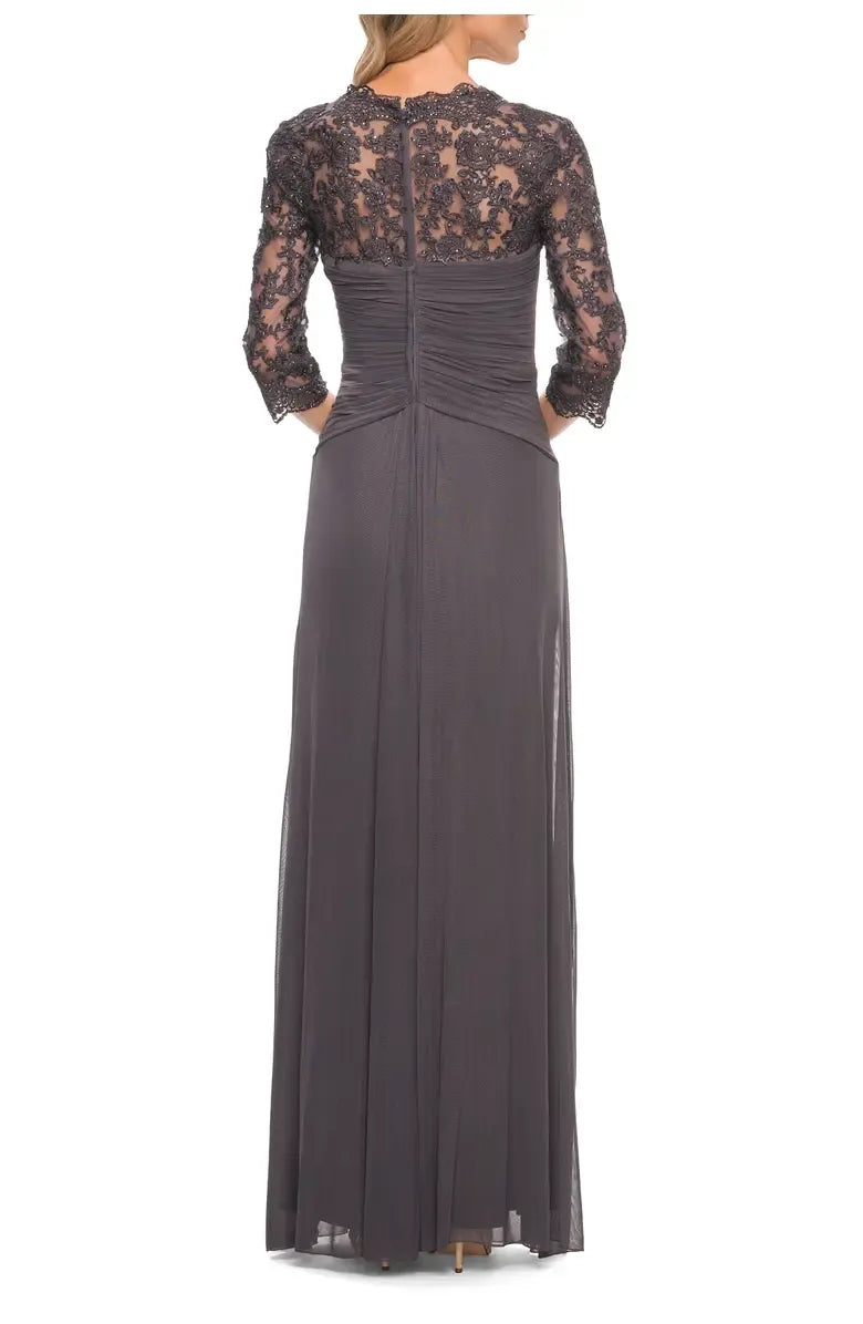 Elegant A-Line V-neck Lace Sleeves Backless Floor-Length Mother of the Bride Dress