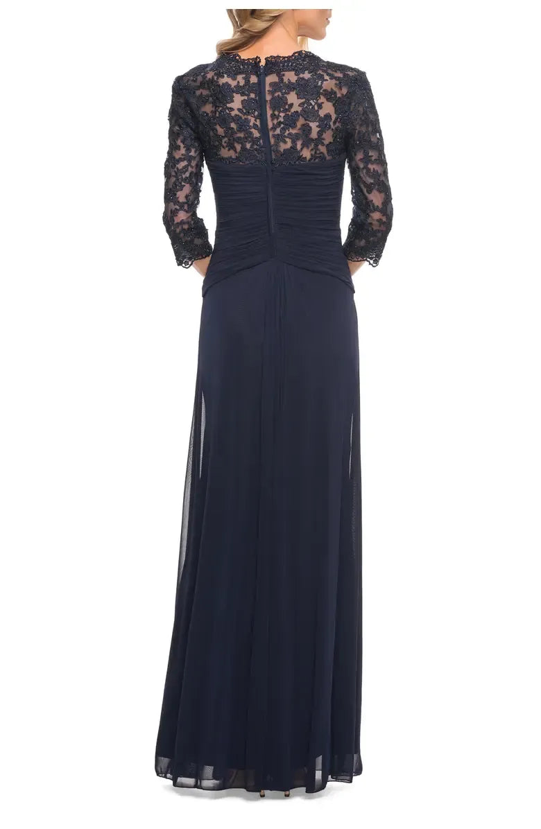 Elegant A-Line V-neck Lace Sleeves Backless Floor-Length Mother of the Bride Dress