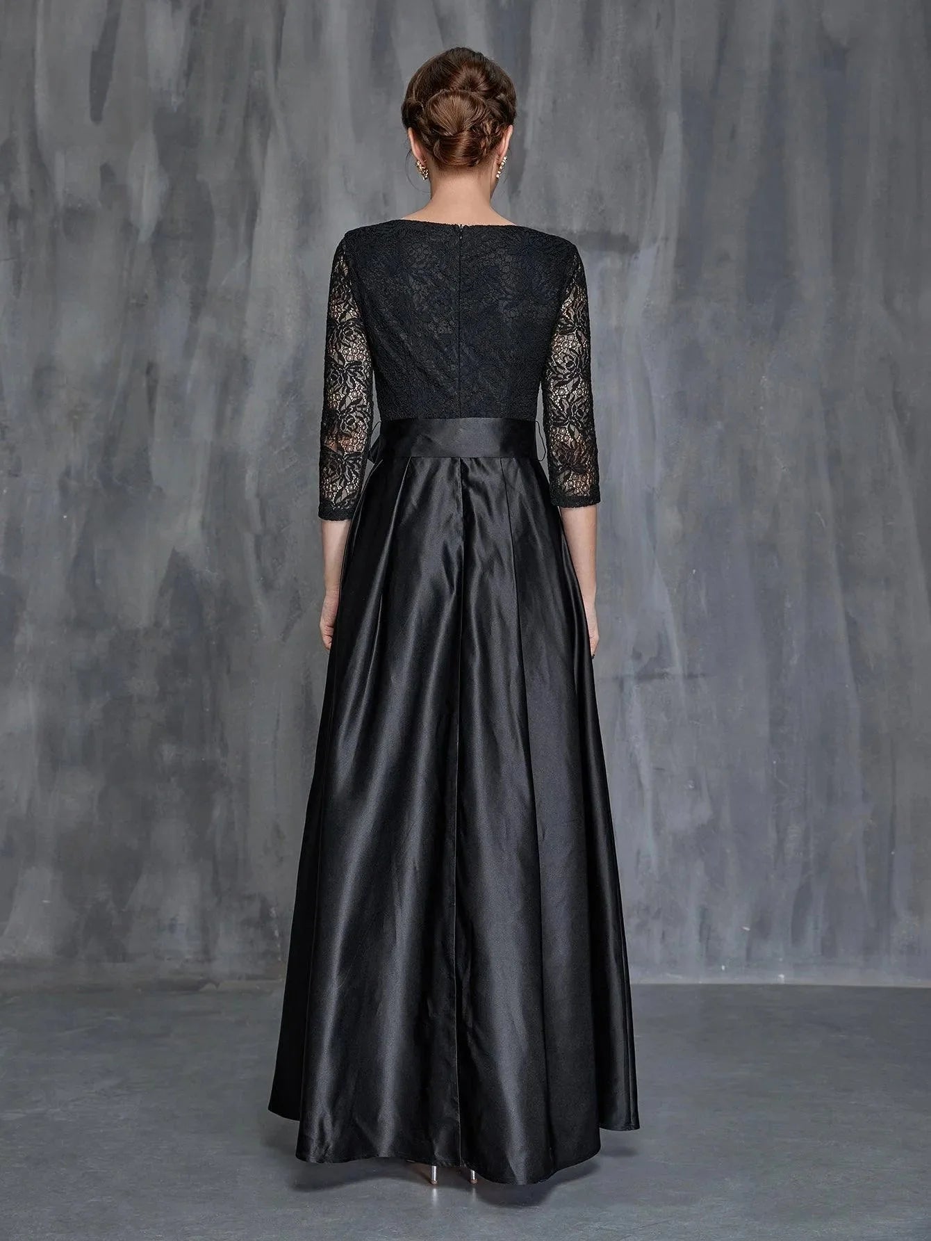 Elegant A-Line V Neck Long Sleeve Zipper Up Floor-Length Prom Dress