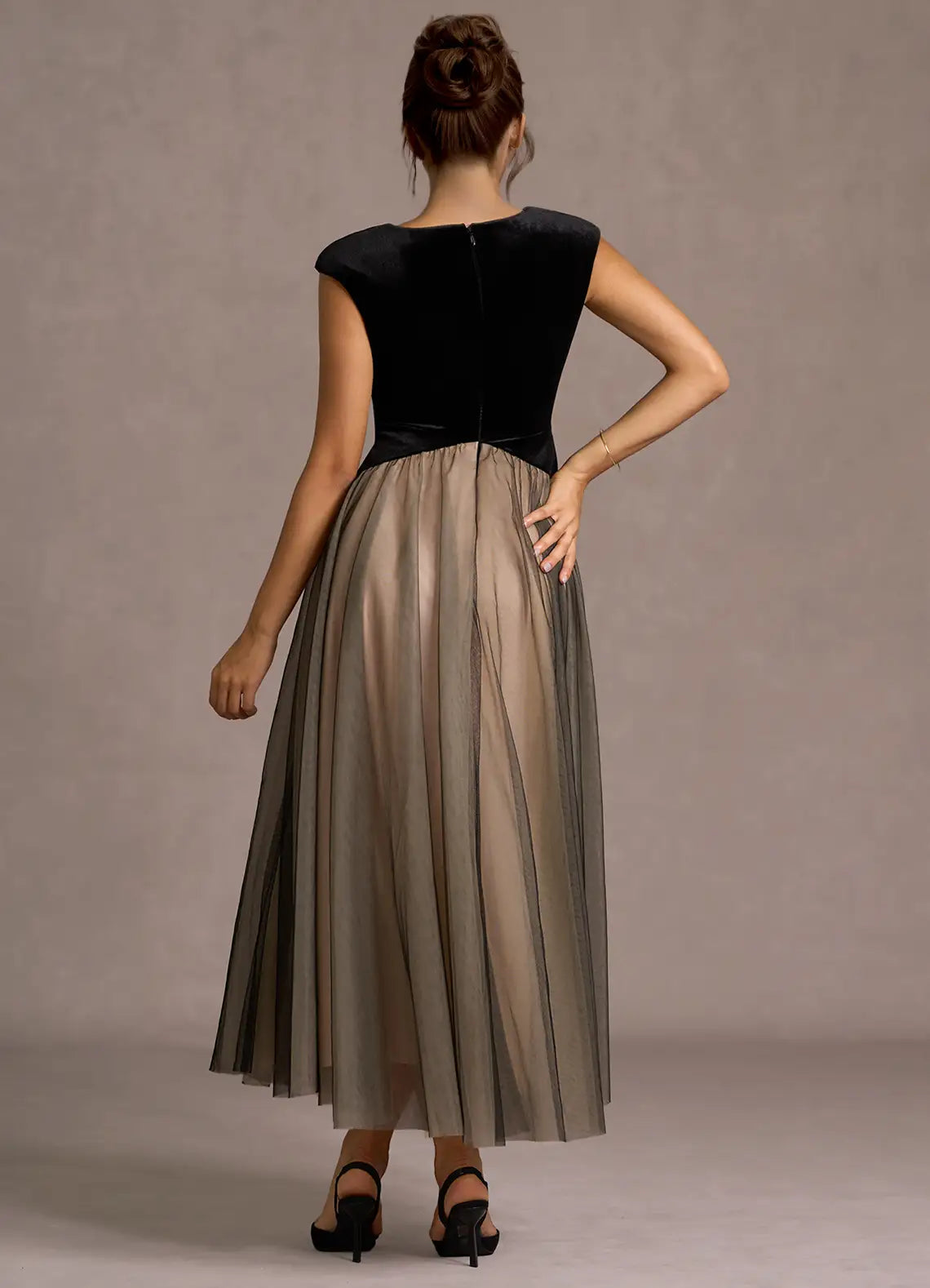 Elegant A-Line V Neck Sleeveless Back Zip Ankle-Length Evening Dress