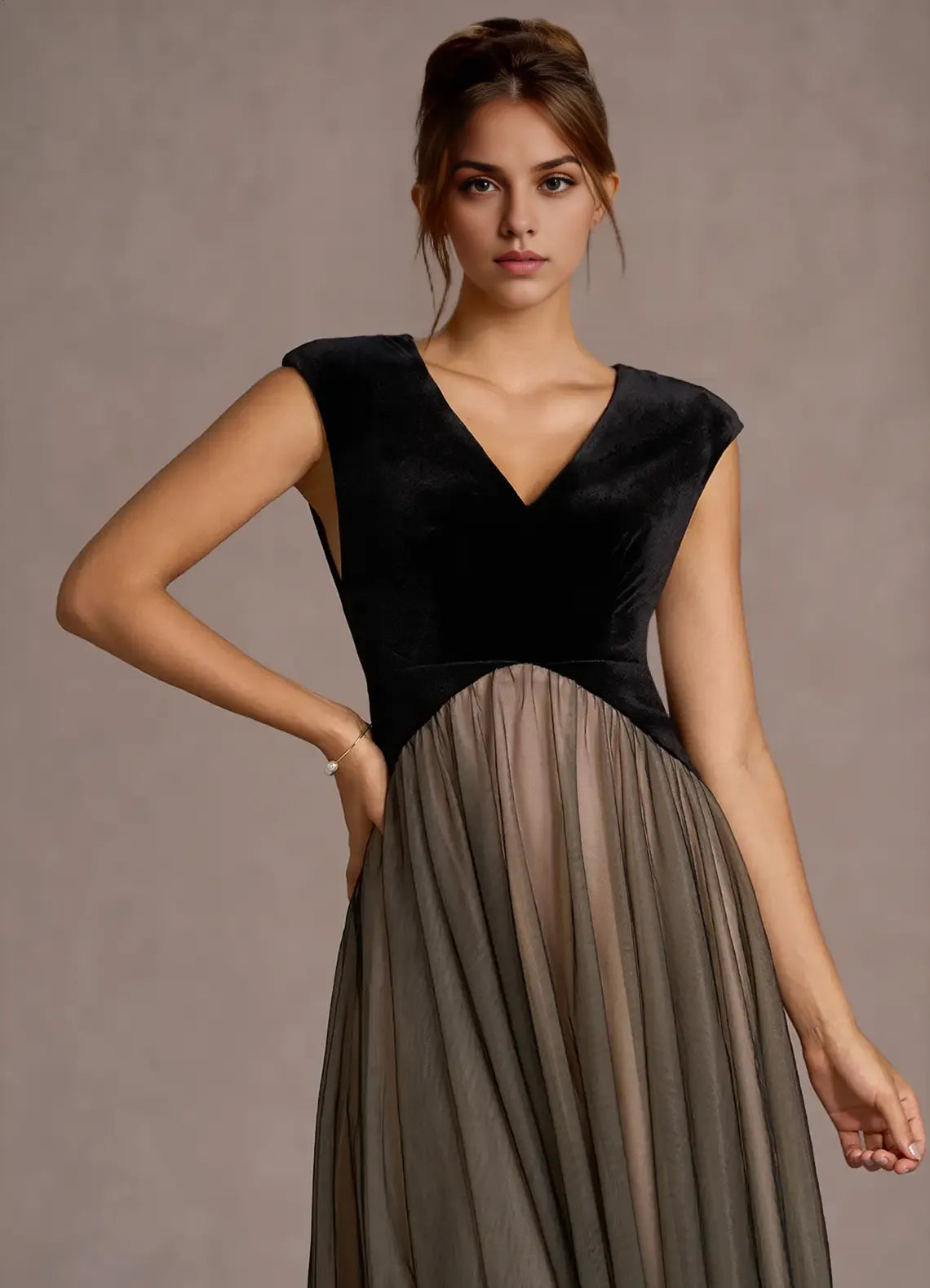 Elegant A-Line V Neck Sleeveless Back Zip Ankle-Length Evening Dress