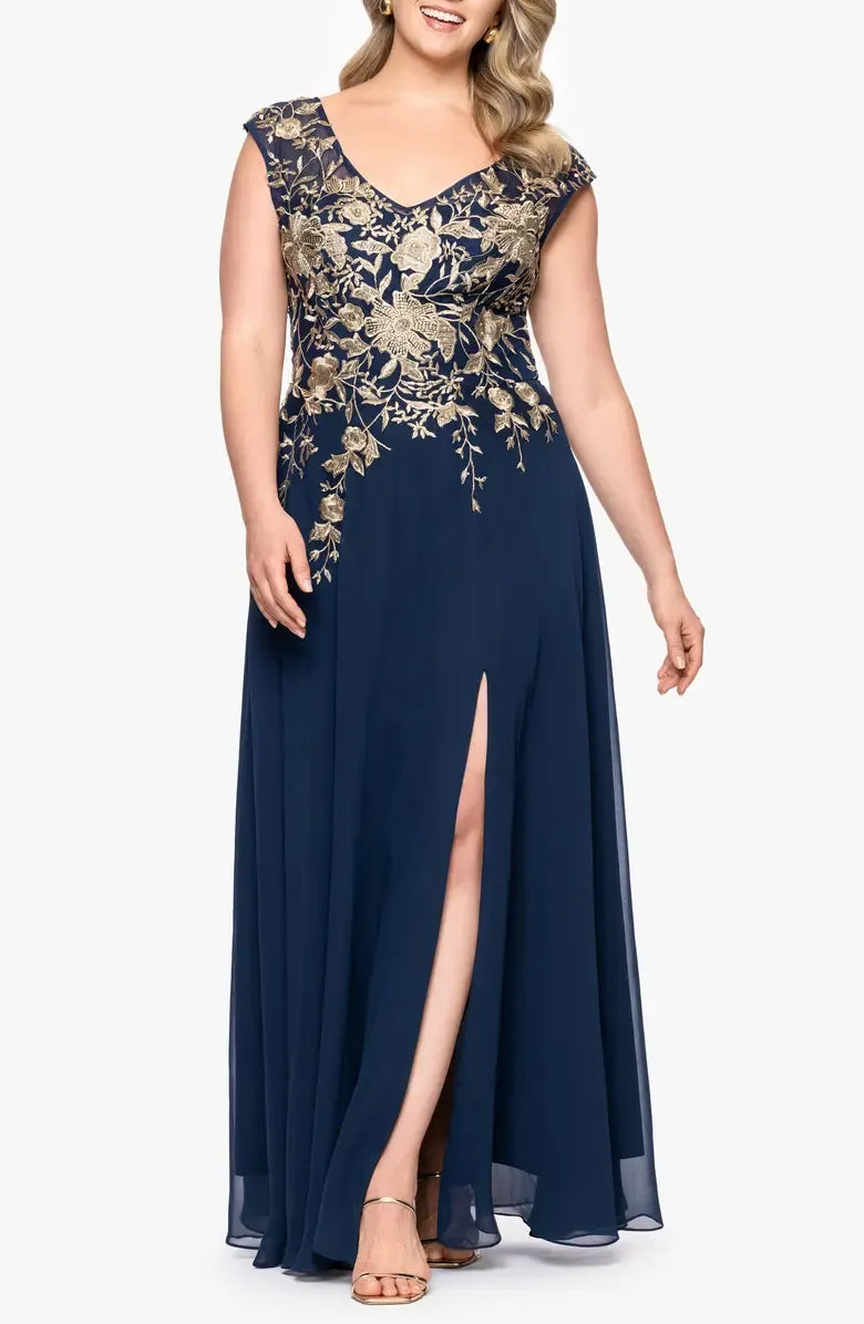 Elegant A-Line V Neck Sleeveless Chiffon Floor-Length Mother of the Bride Dress