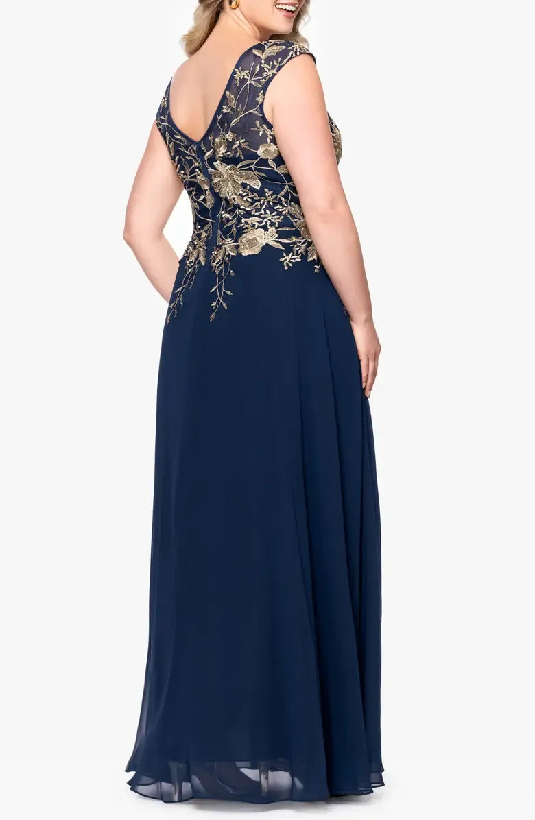 Elegant A-Line V Neck Sleeveless Chiffon Floor-Length Mother of the Bride Dress