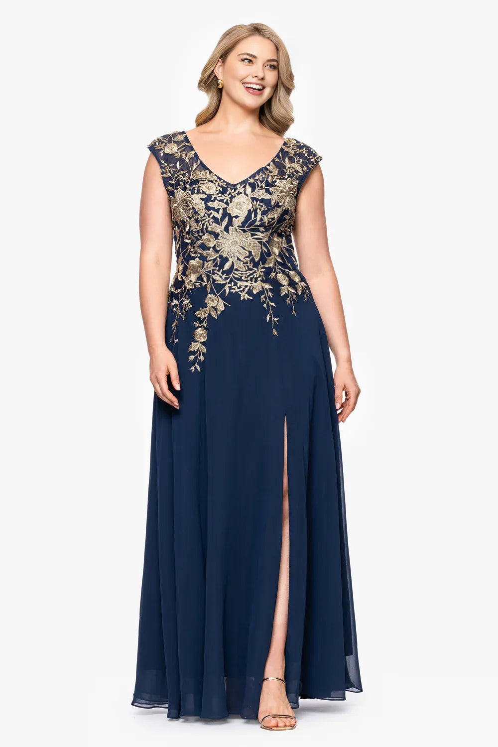 Elegant A-Line V Neck Sleeveless Chiffon Floor-Length Mother of the Bride Dress