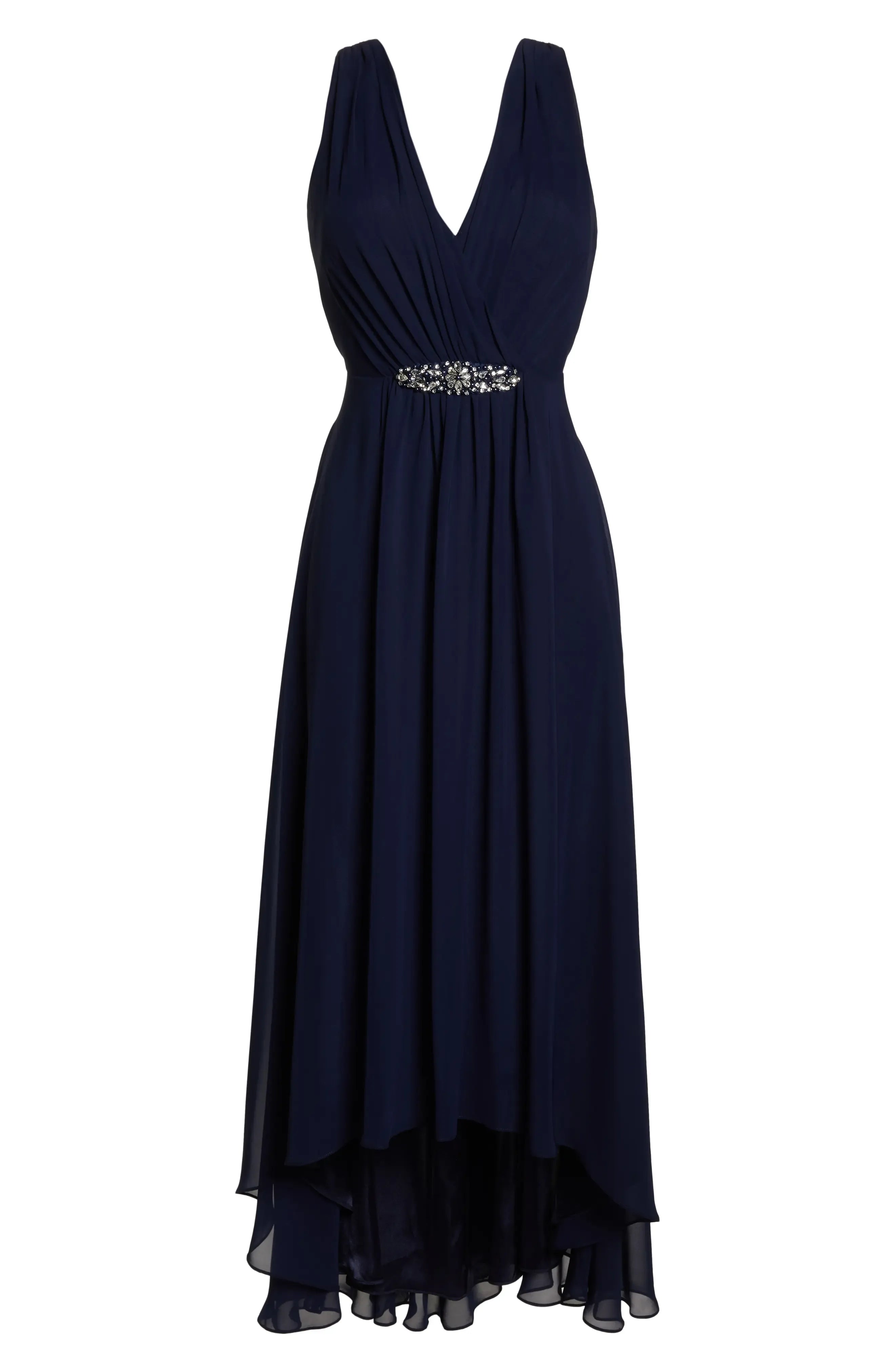 Elegant A-Line V Neck Sleeveless Chiffon High/Low Hem Prom Dress