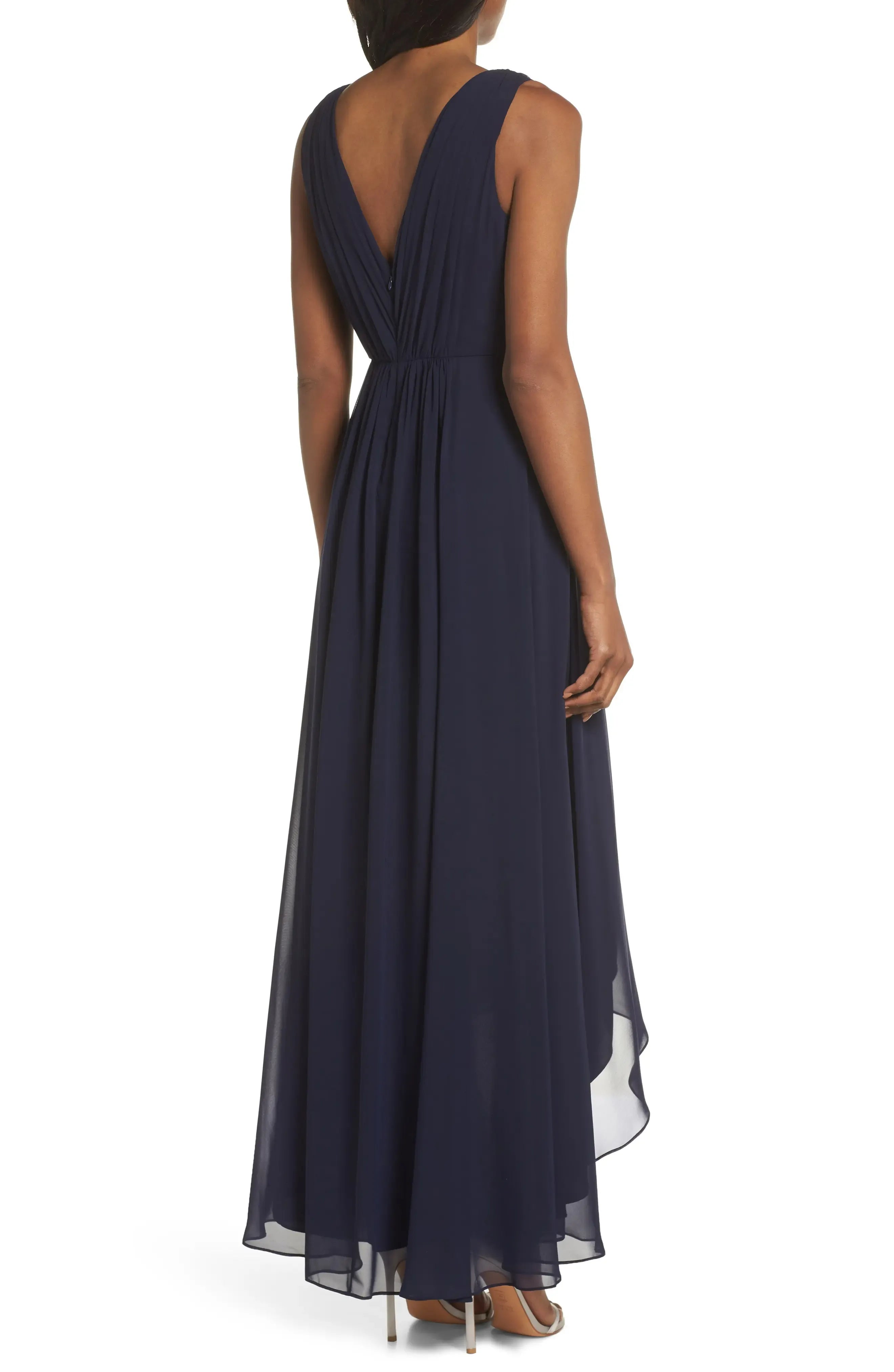 Elegant A-Line V Neck Sleeveless Chiffon High/Low Hem Prom Dress