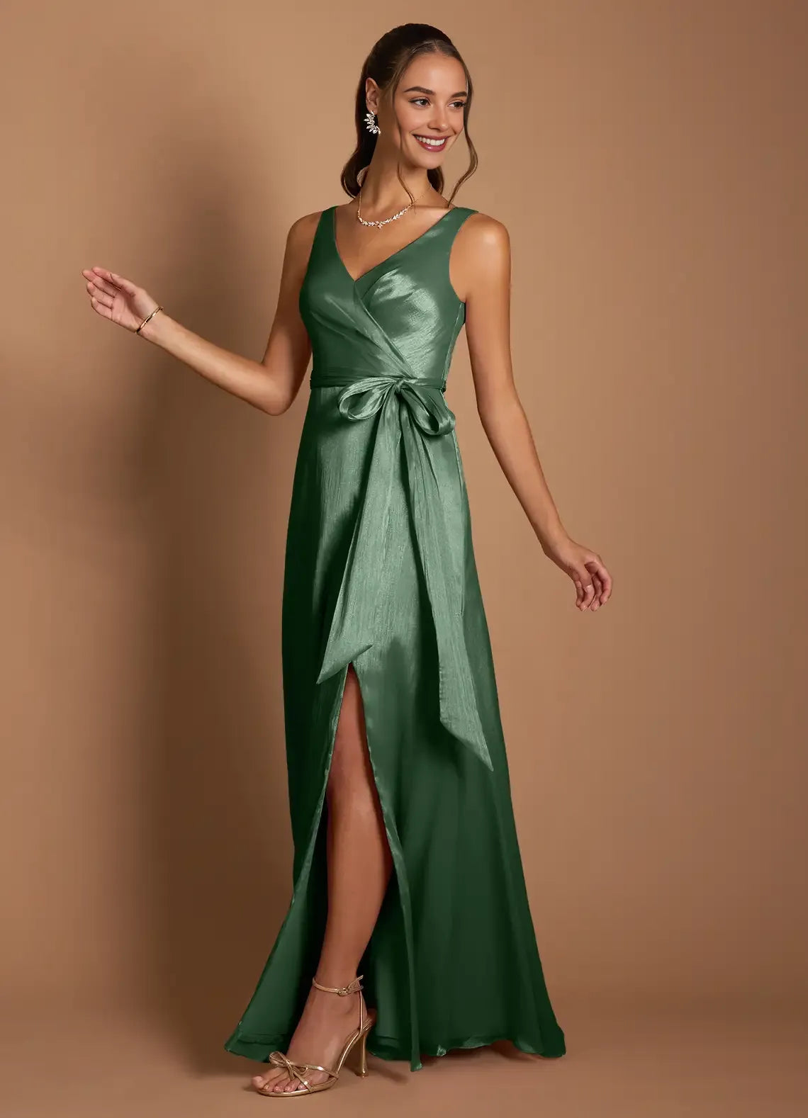 Elegant A-Line V Neck Sleeveless Zipper Up Floor-Length Evening Dress