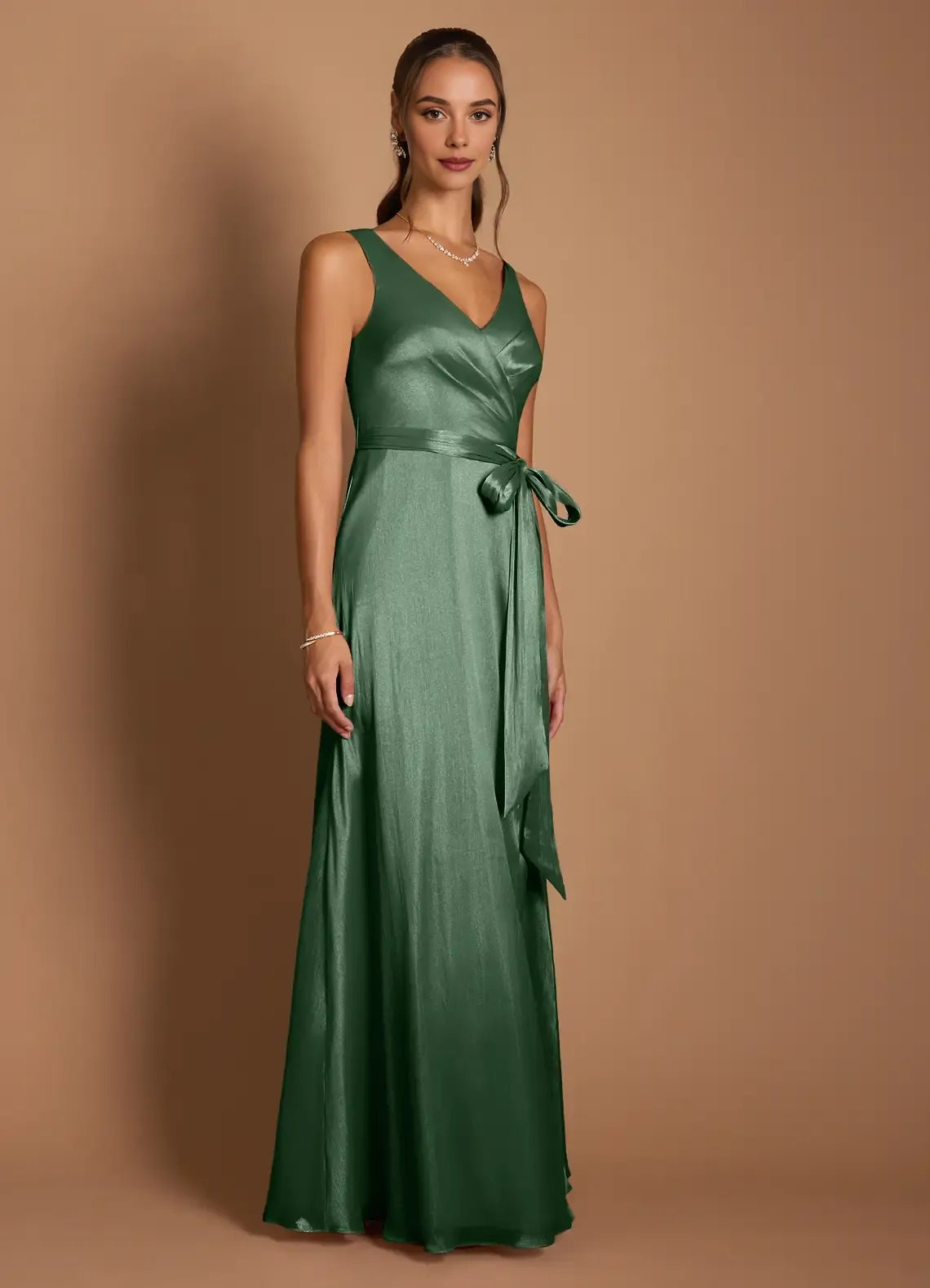 Elegant A-Line V Neck Sleeveless Zipper Up Floor-Length Evening Dress