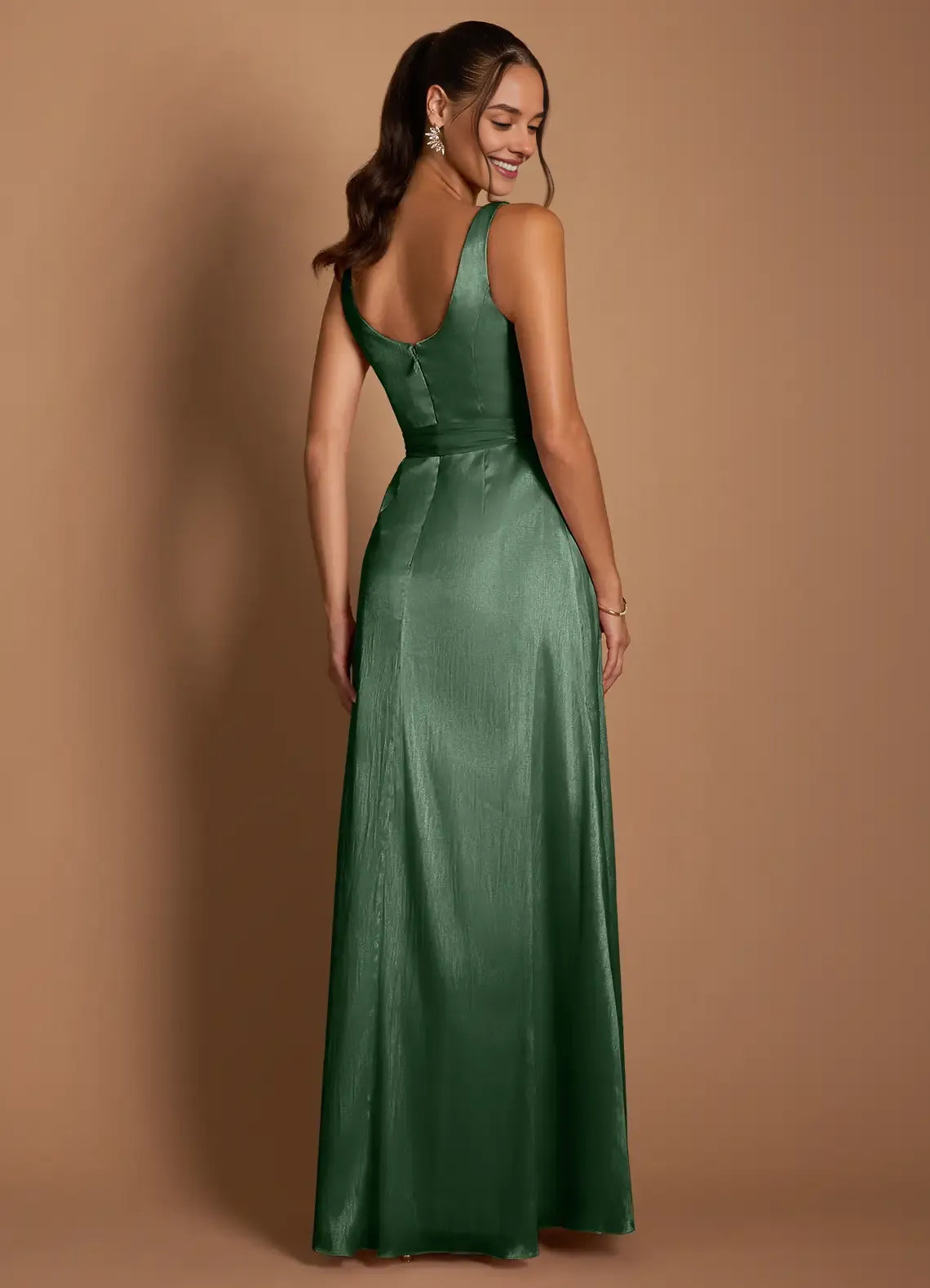 Elegant A-Line V Neck Sleeveless Zipper Up Floor-Length Evening Dress