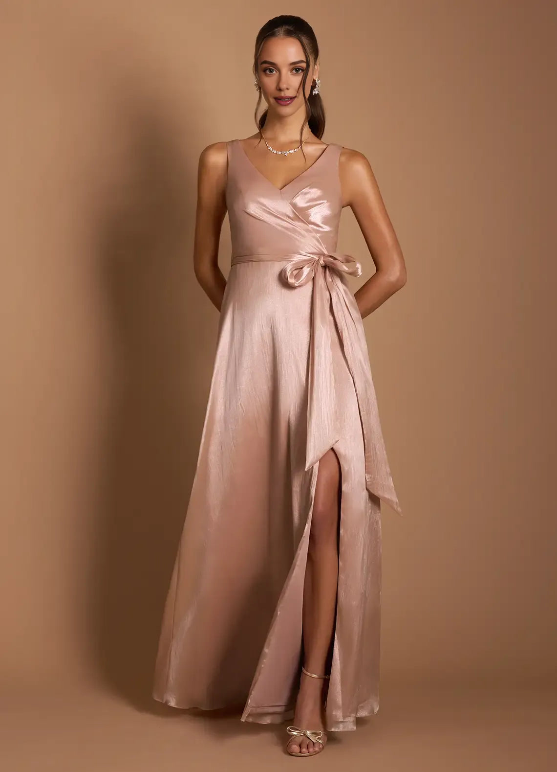 Elegant A-Line V Neck Sleeveless Zipper Up Floor-Length Evening Dress