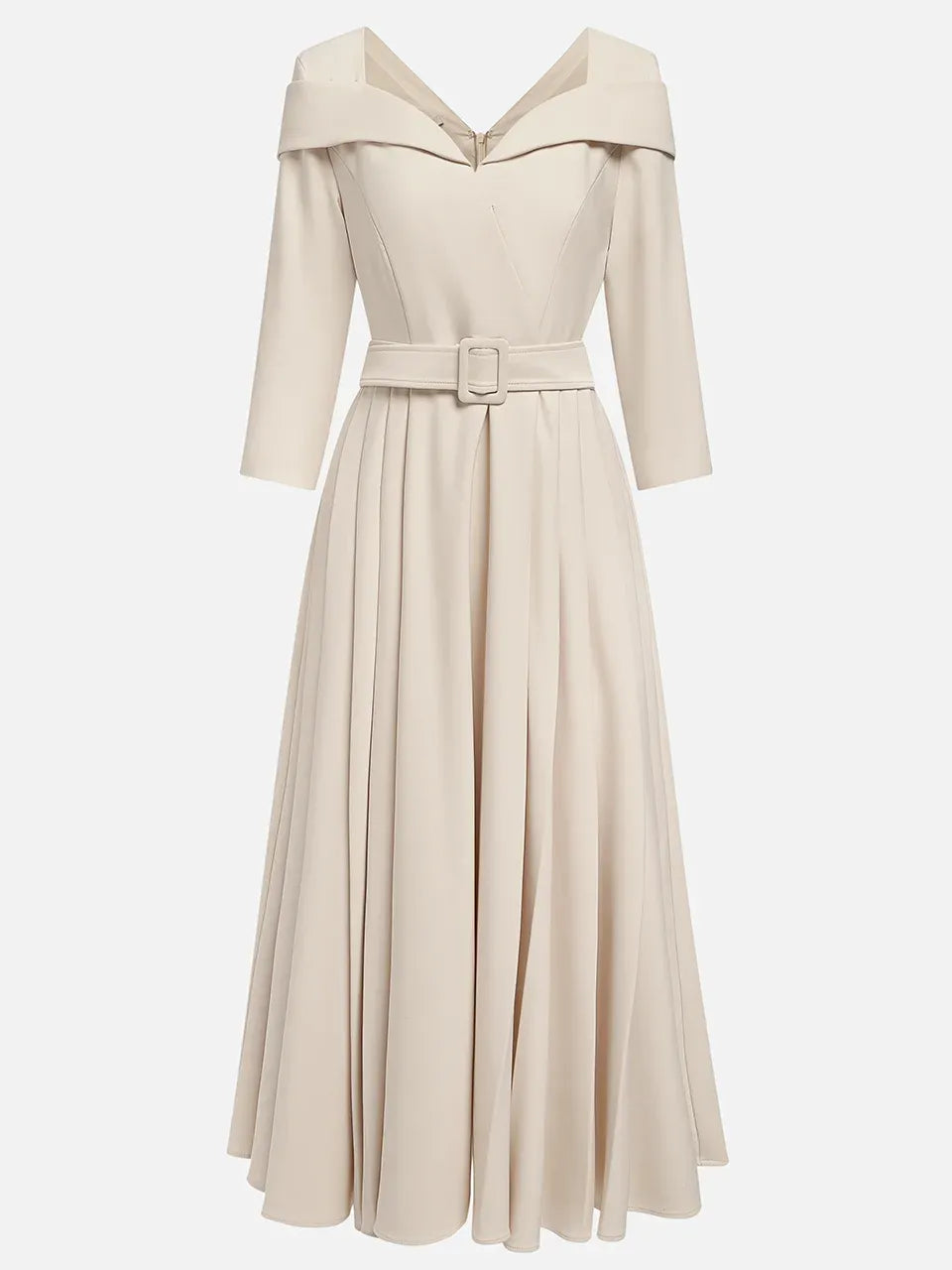 Elegant A-Line V Neck Three Quarter Sleeve Back Zip Tea-Length Evening Dress