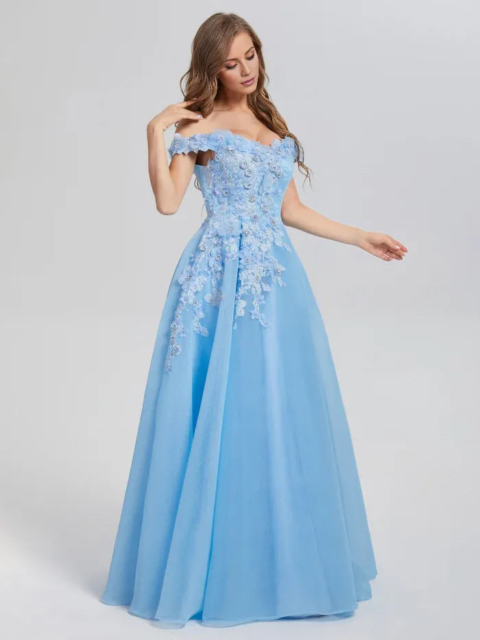 Elegant A-line Off the Shoulder Sleeveless Backless Floor-Length Prom Dress