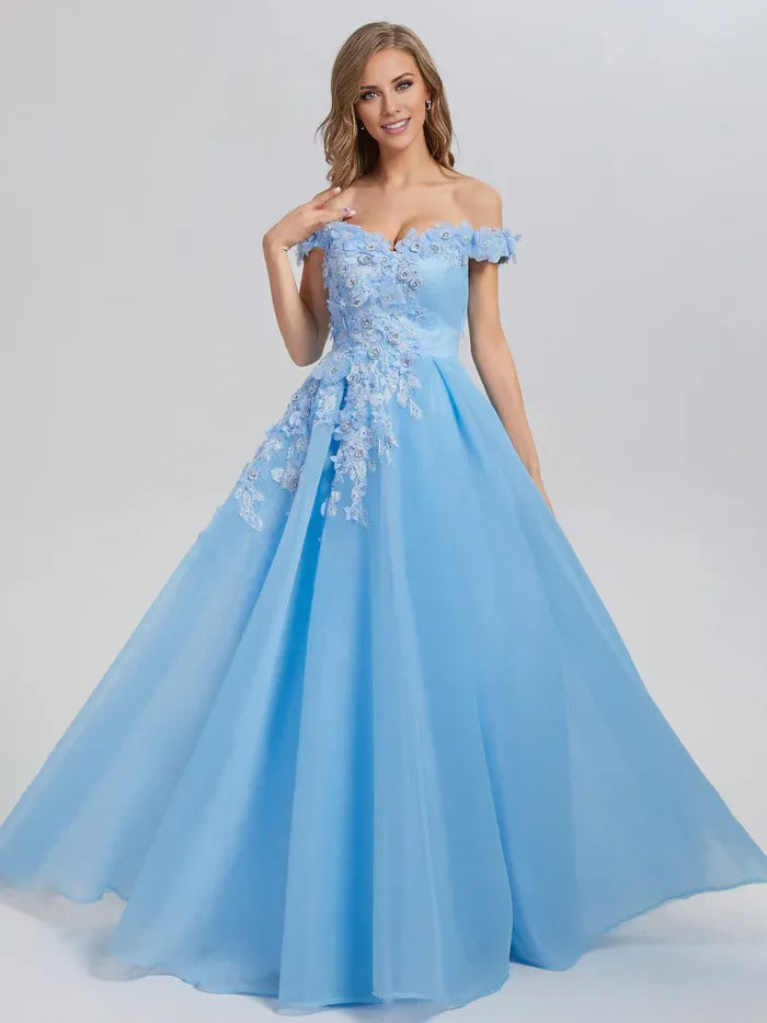 Elegant A-line Off the Shoulder Sleeveless Backless Floor-Length Prom Dress
