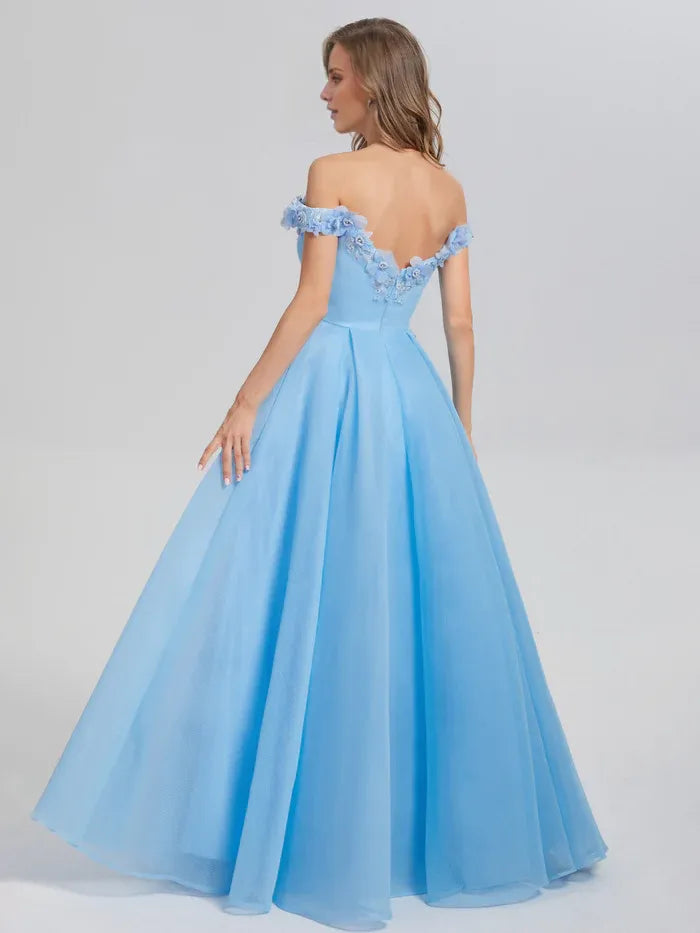 Elegant A-line Off the Shoulder Sleeveless Backless Floor-Length Prom Dress