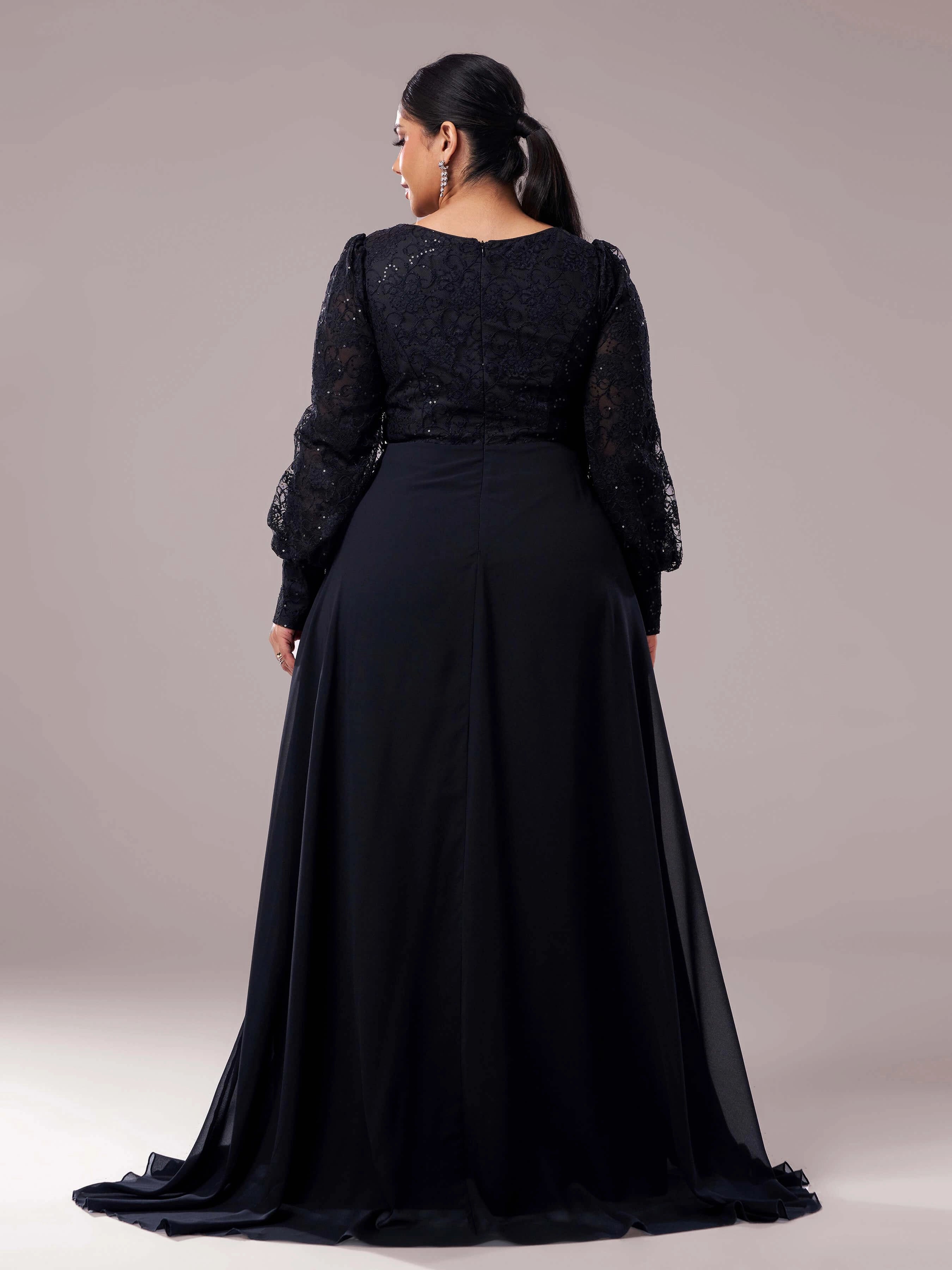 Elegant A-line Square Neck Long Sleeve Zipper Up Floor-Length Plus Size Prom Dress
