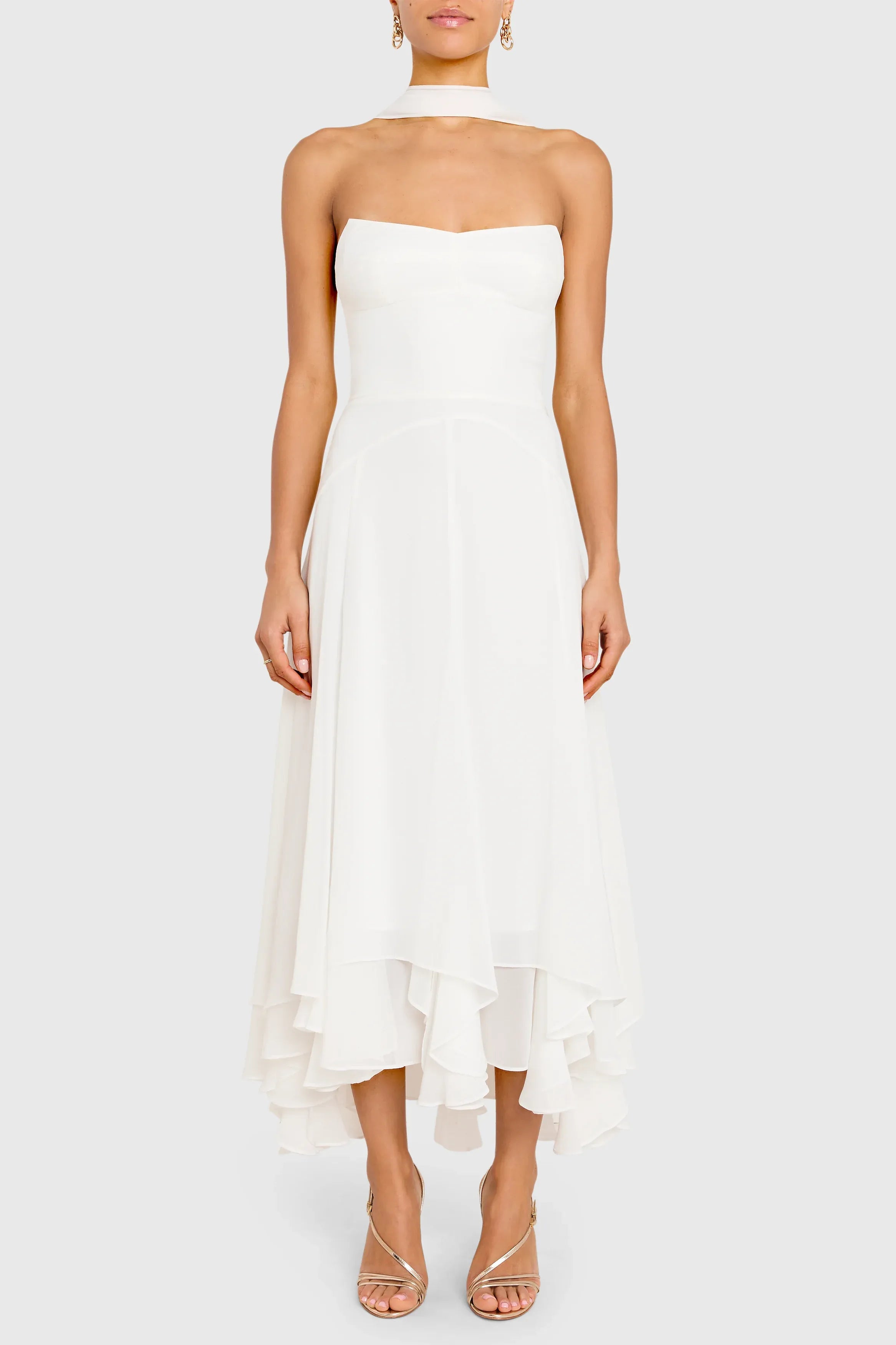 Elegant A-line Strapless Chiffon Halter Chiffon High Low Midi Prom Dress