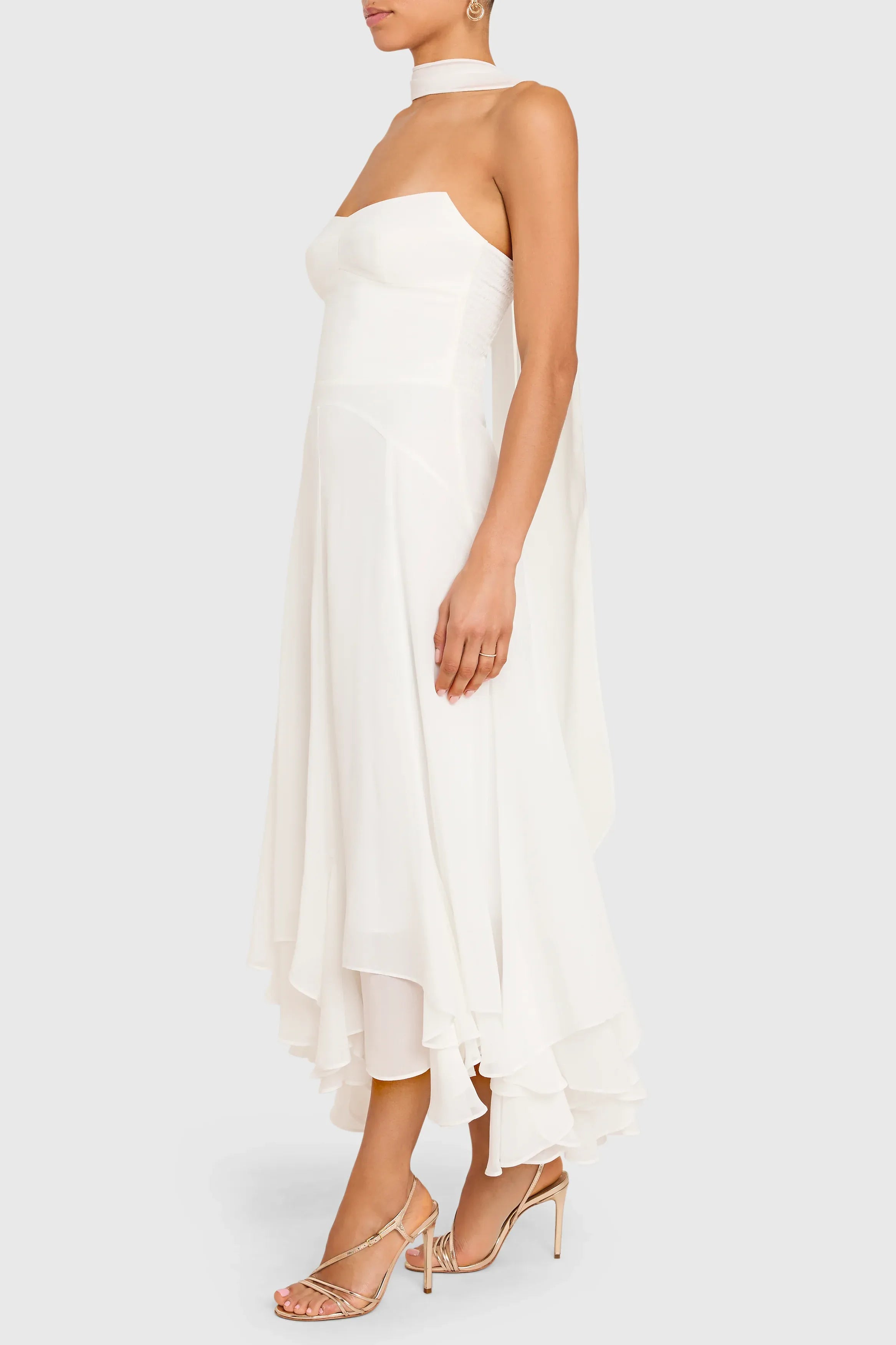 Elegant A-line Strapless Chiffon Halter Chiffon High Low Midi Prom Dress