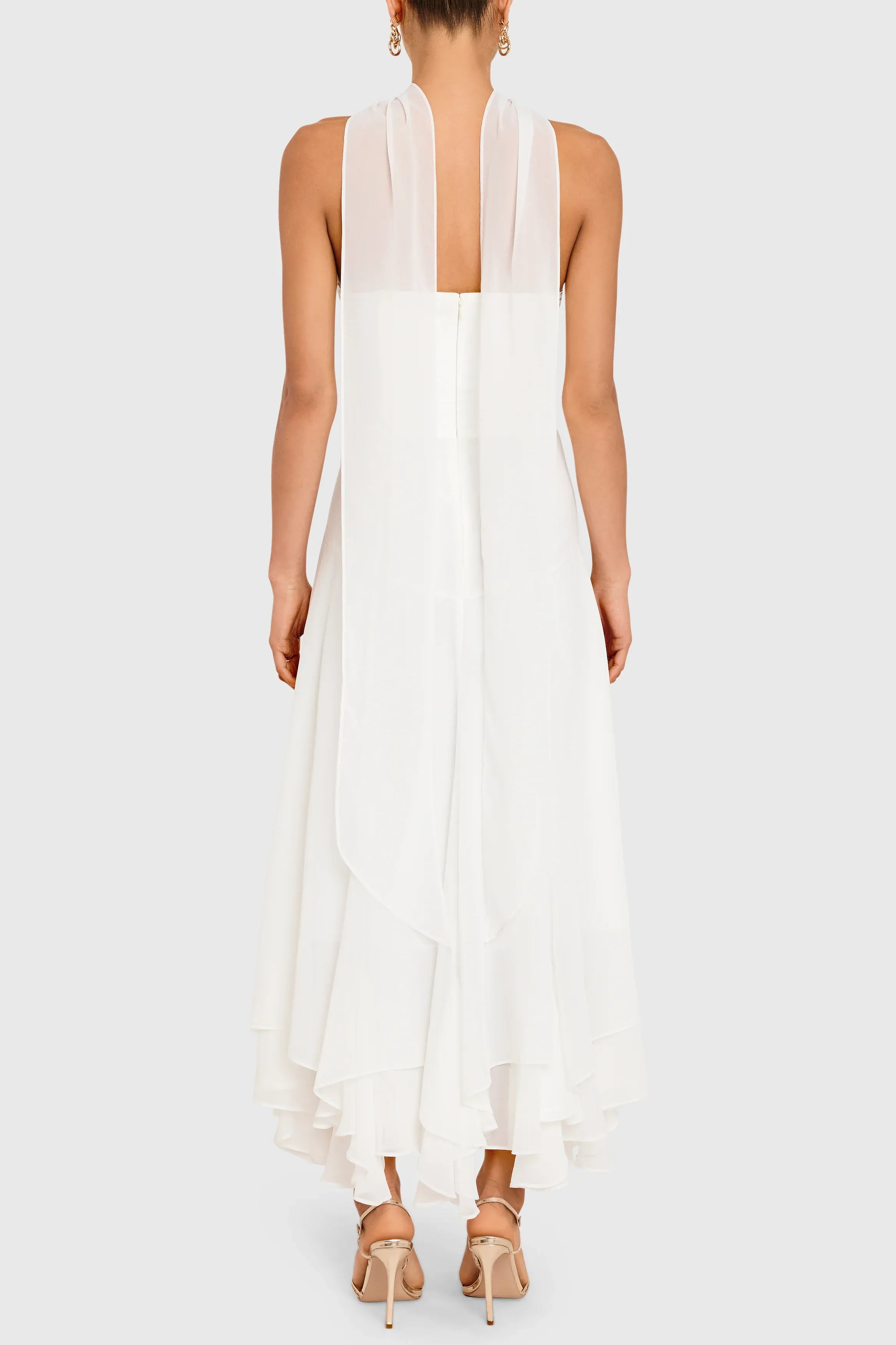 Elegant A-line Strapless Chiffon Halter Chiffon High Low Midi Prom Dress