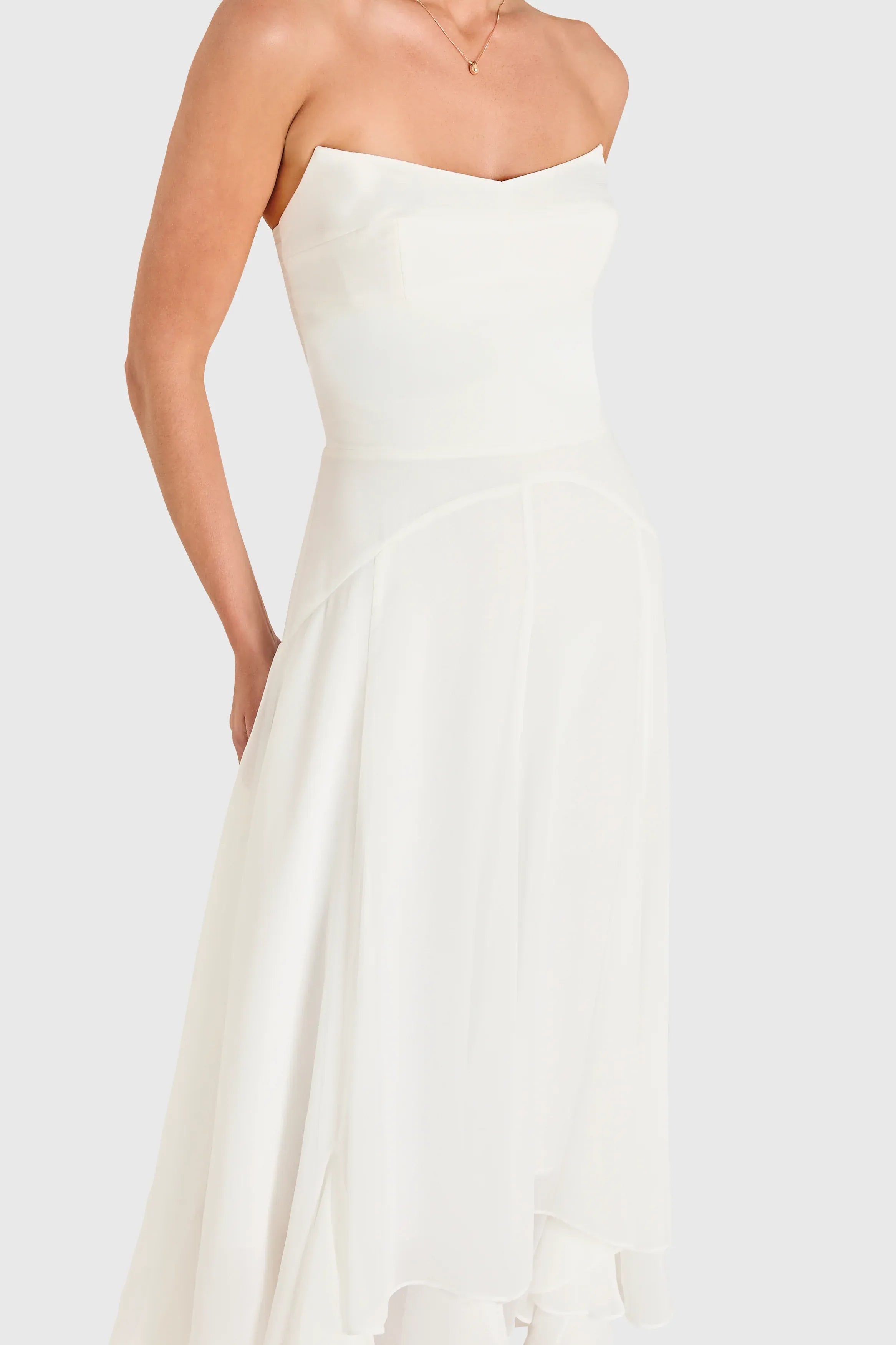 Elegant A-line Strapless Chiffon Halter Chiffon High Low Midi Prom Dress