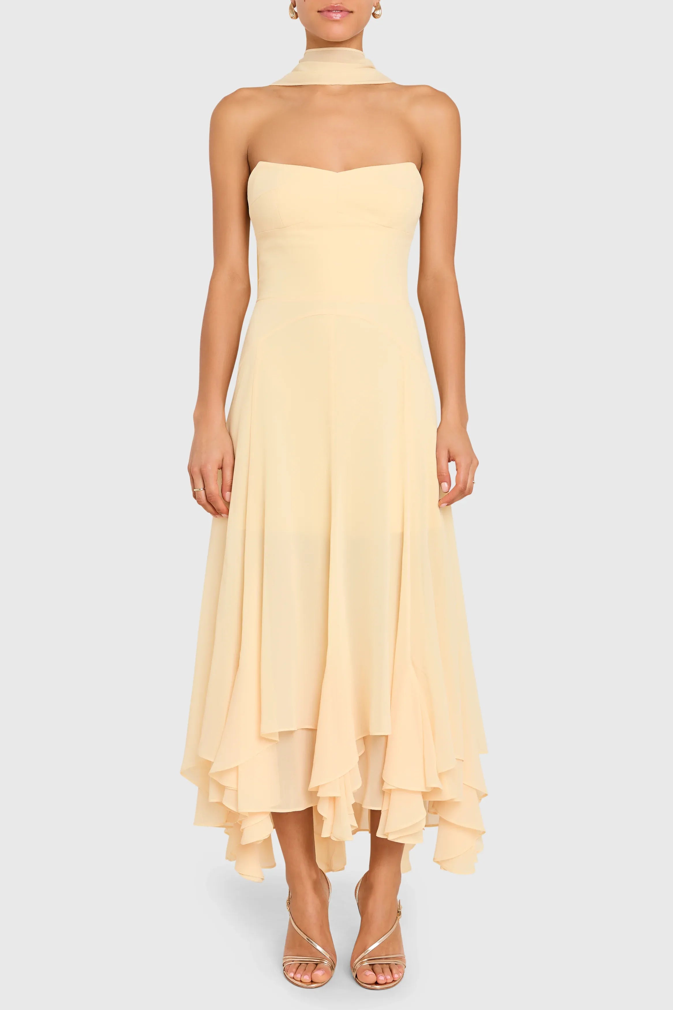 Elegant A-line Strapless Chiffon Halter Chiffon High Low Midi Prom Dress