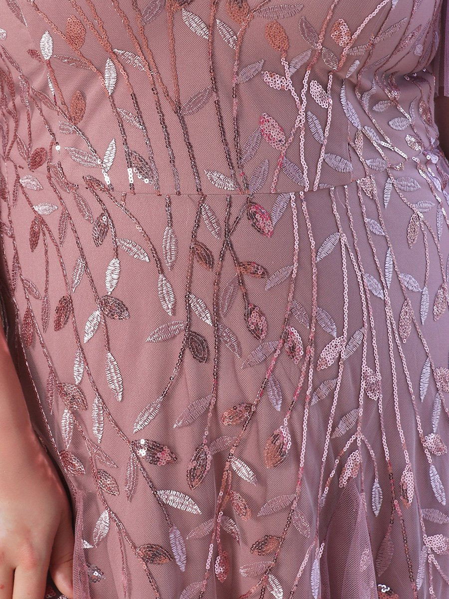 Elegant A-line V Neck Flutter Sleeve Back Zip Floor-Length Plus Size Prom Dress