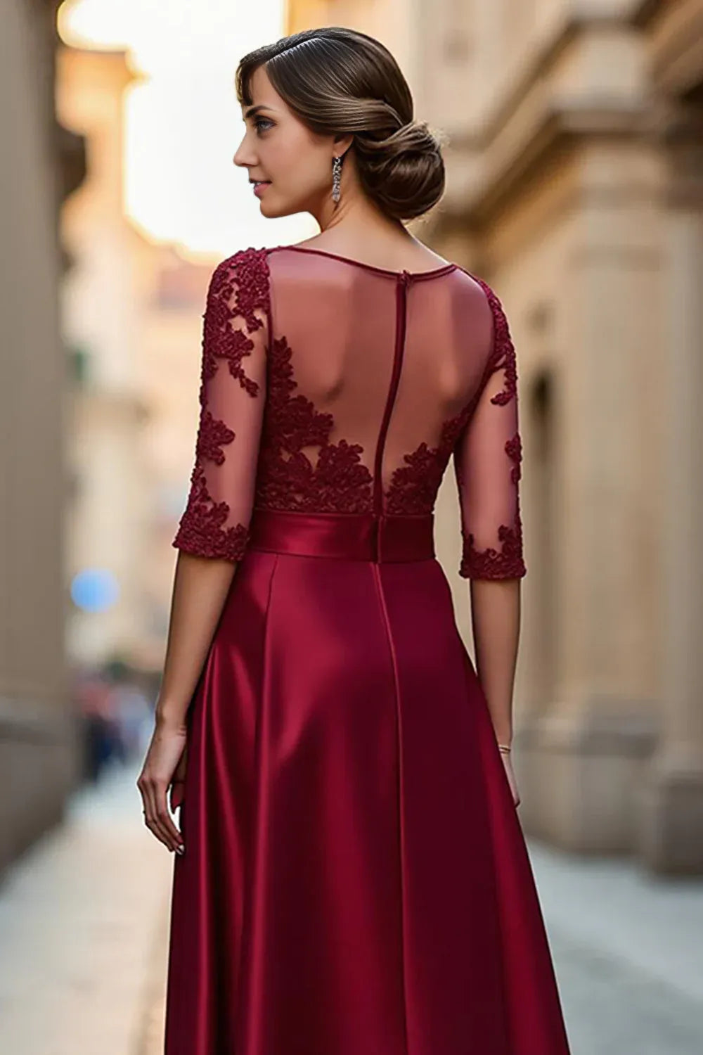 Elegant A Line Boat Neck Long Sleeve Zipper Up Floor-Length Mother of the Bride Dress