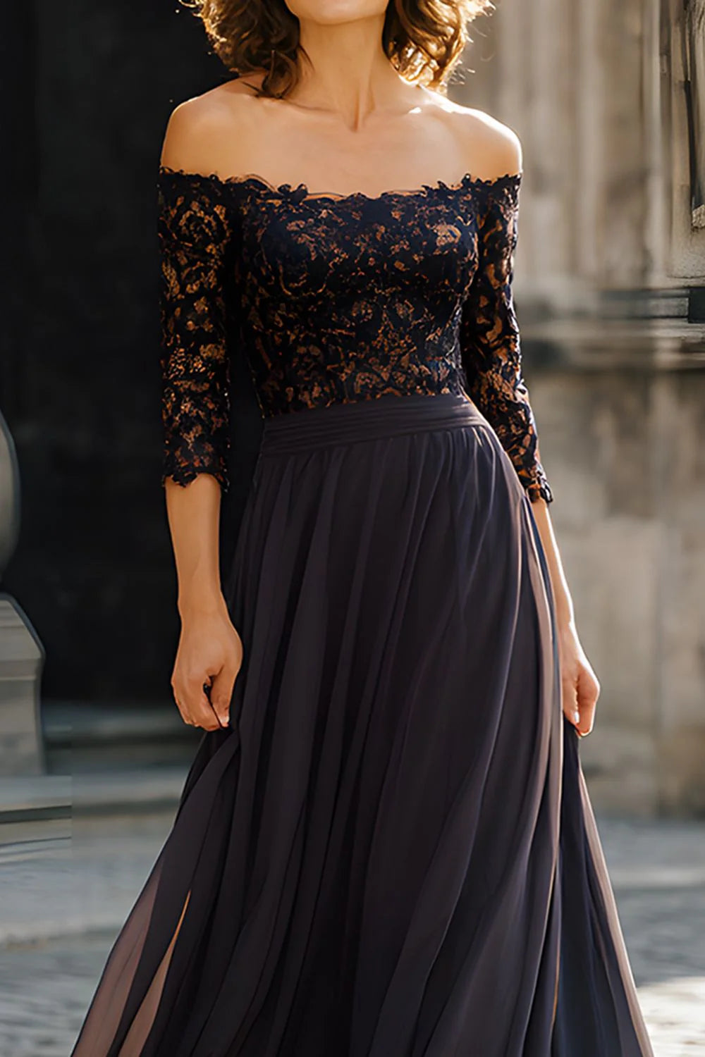Elegant A Line Off the Shoulder Long Sleeves Zipper Up Floor-Length Mother of the Bride Dress