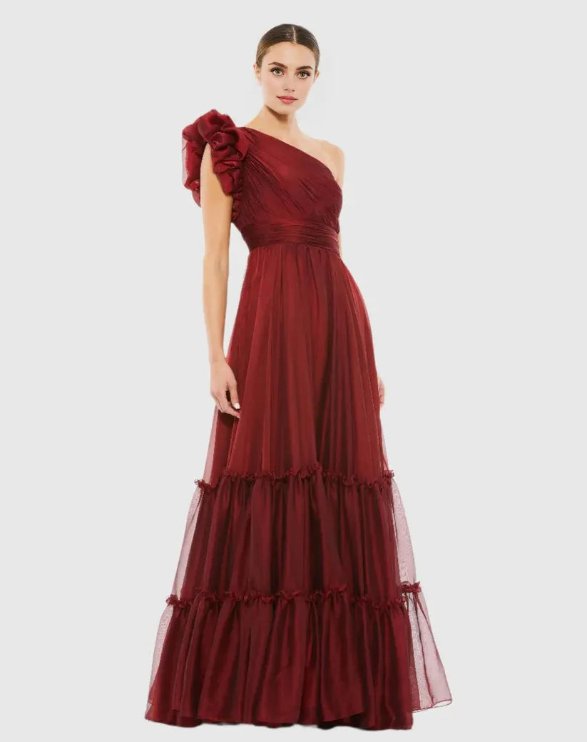 Elegant A Line One Shoulder Sleeveless Backless Sweep/Brush Train Prom Dress