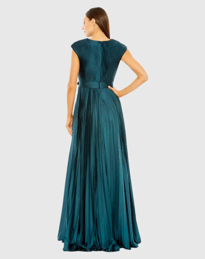 Elegant A Line Plunge Neck Cap Sleeve Zipper Up Floor-Length Prom Dress