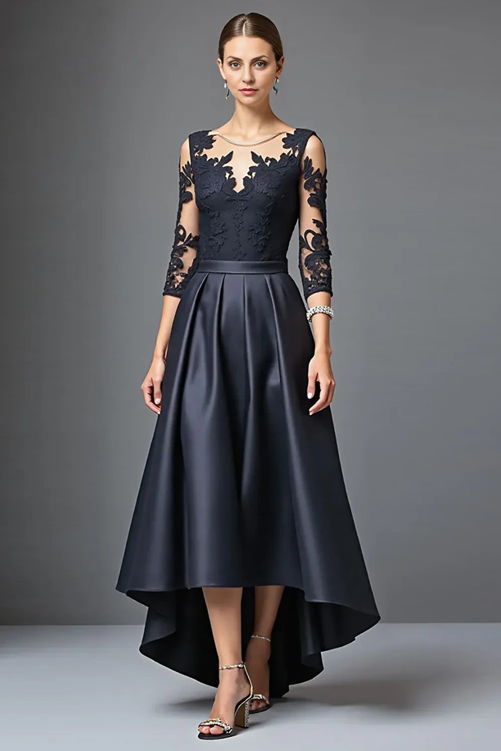 Elegant A Line Scoop Neck Long Sleeve Zipper Up Floor-Length Mother of the Bride Dress