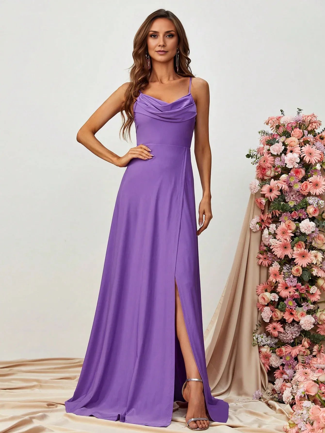 Elegant A Line Spaghetti Strap Sleeveless Backless Sweep/Brush Train Prom Dress