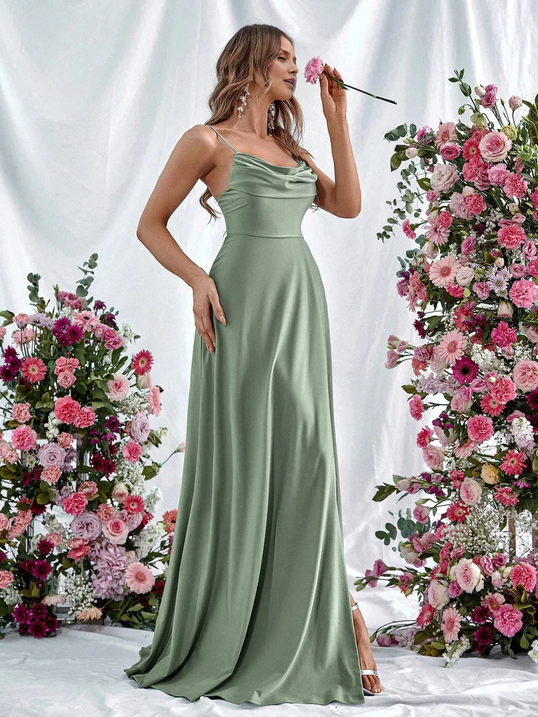 Simple A Line Spaghetti Strap Sleeveless Backless Sweep/Brush Train Prom Dress