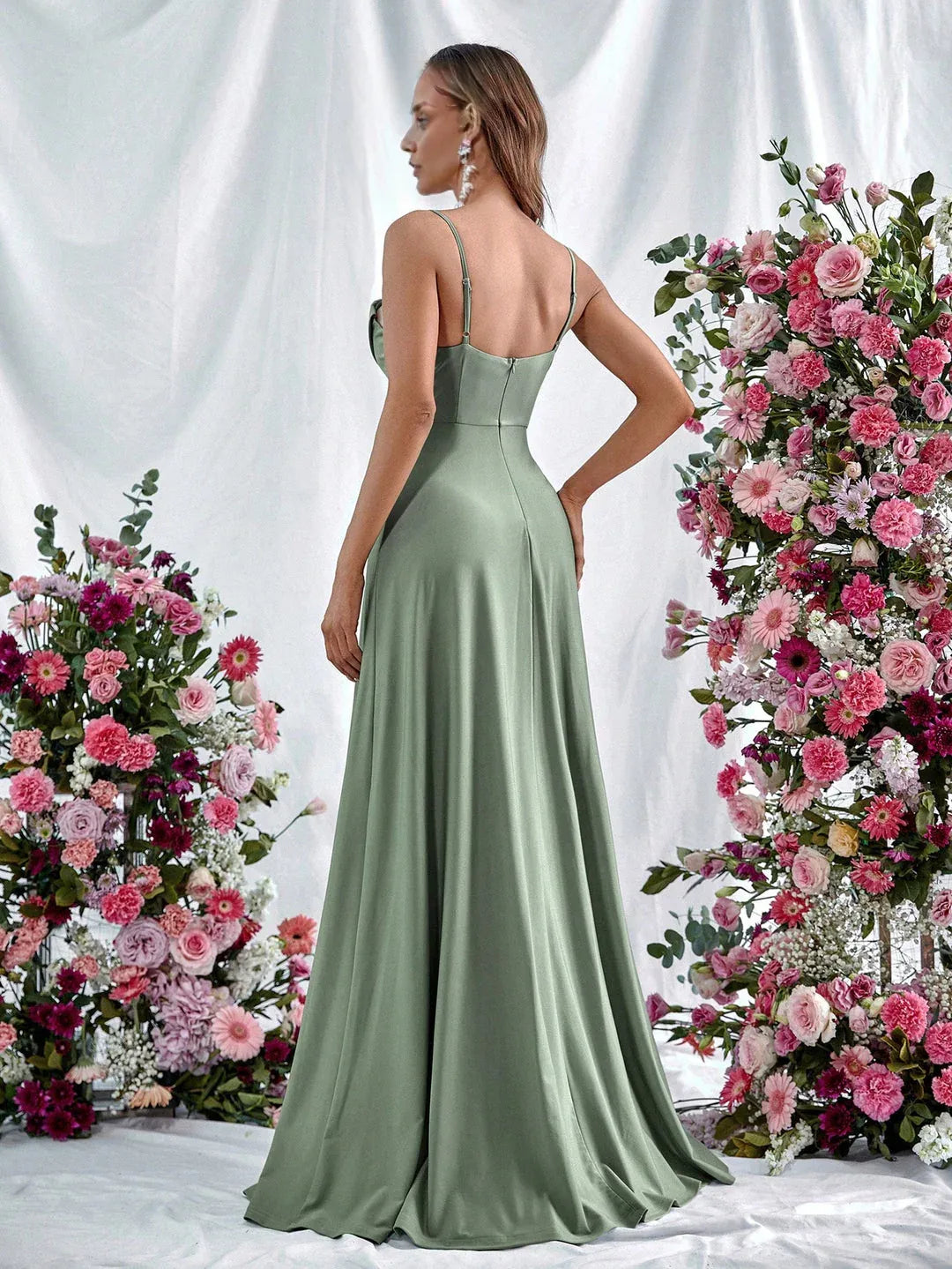 Simple A Line Spaghetti Strap Sleeveless Backless Sweep/Brush Train Prom Dress